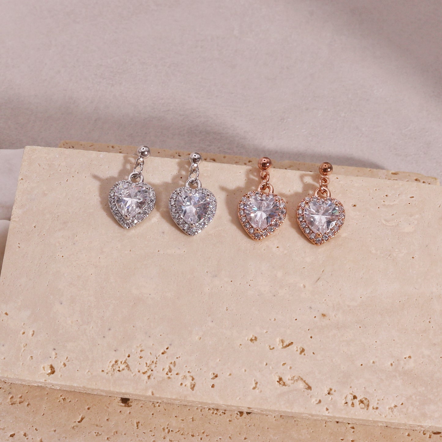 Chelsea Heart CZ Halo Drop Dangle Earrings