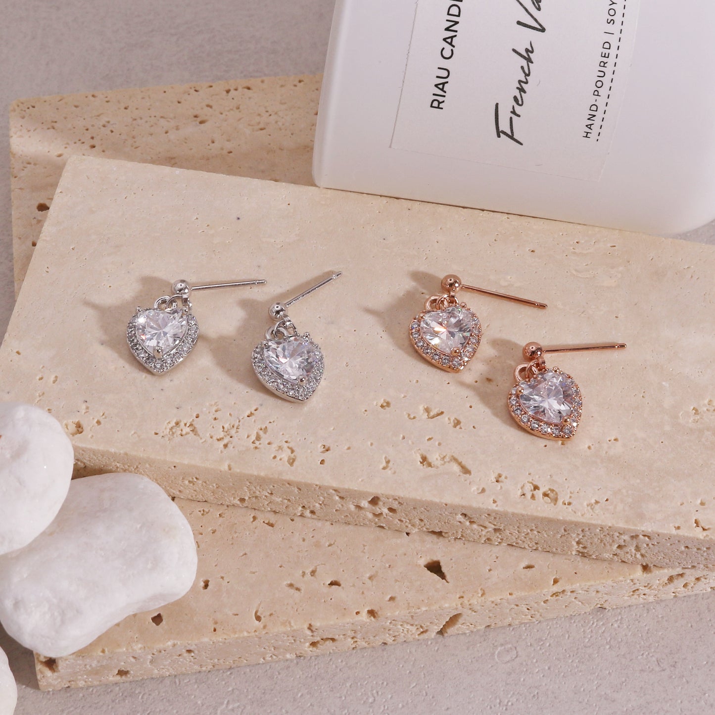 Chelsea Heart CZ Halo Drop Dangle Earrings
