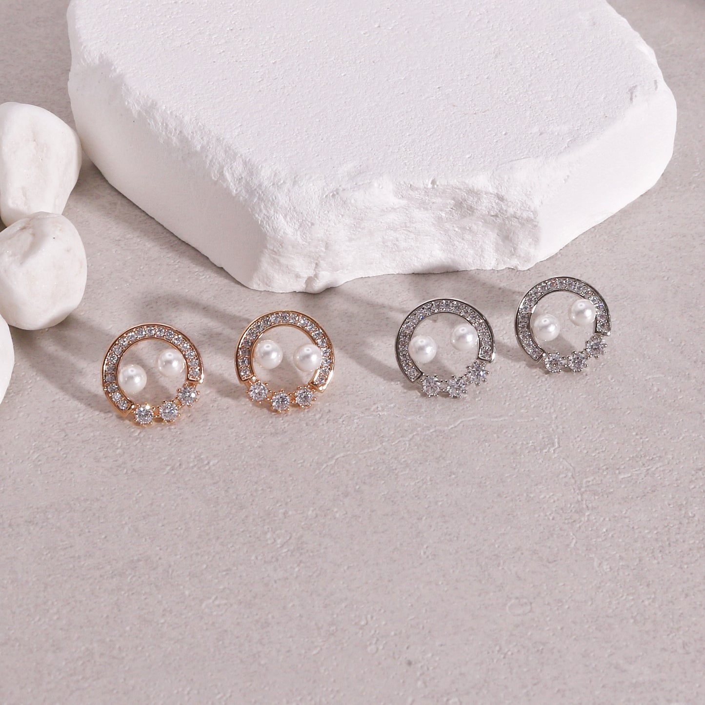 Ondessa CZ Pearl Round Stud Earrings
