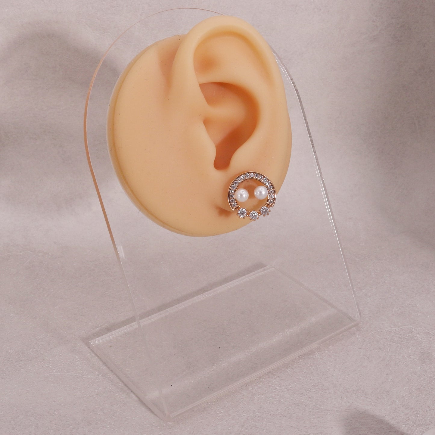 Ondessa CZ Pearl Round Stud Earrings