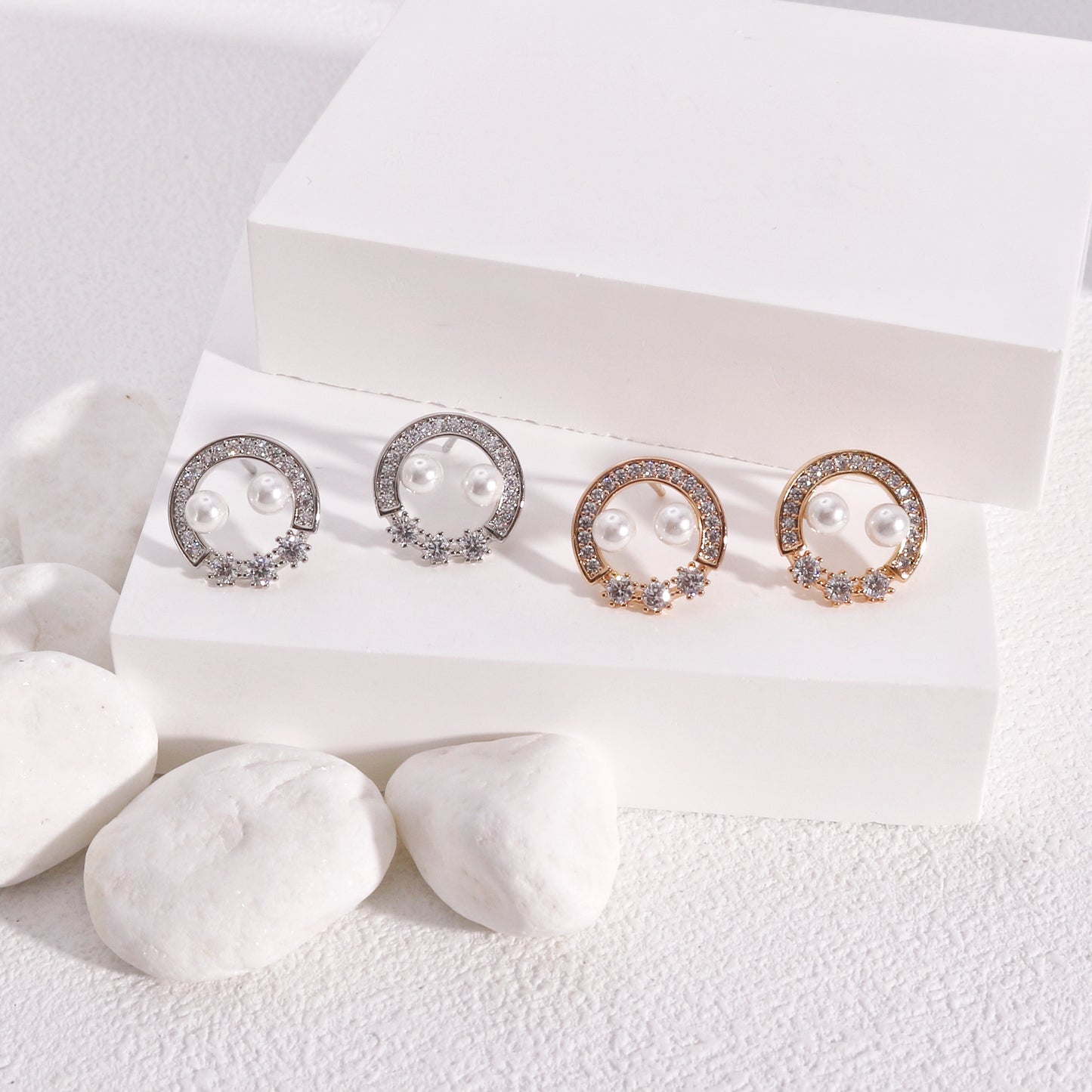 Ondessa CZ Pearl Round Stud Earrings