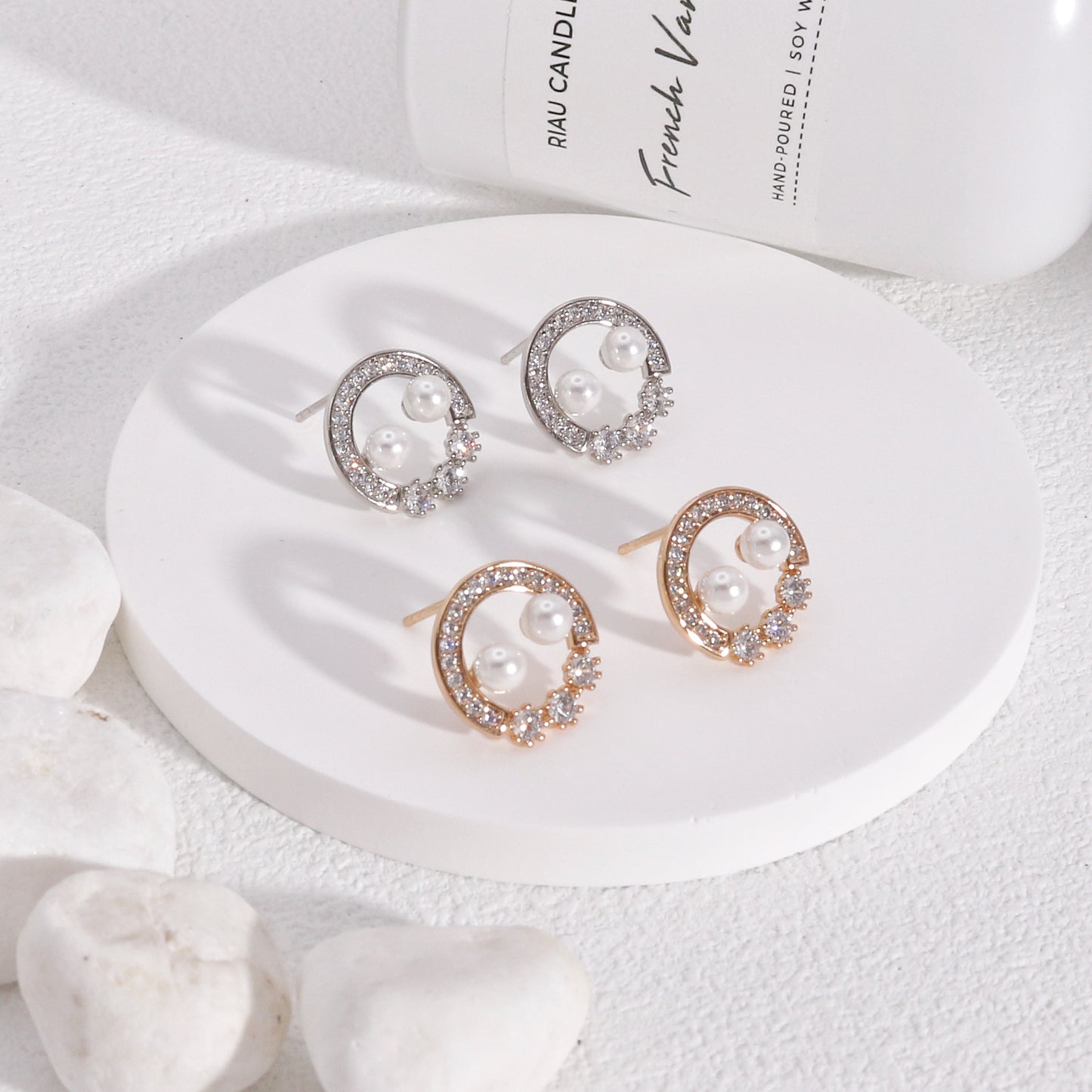 Ondessa CZ Pearl Round Stud Earrings