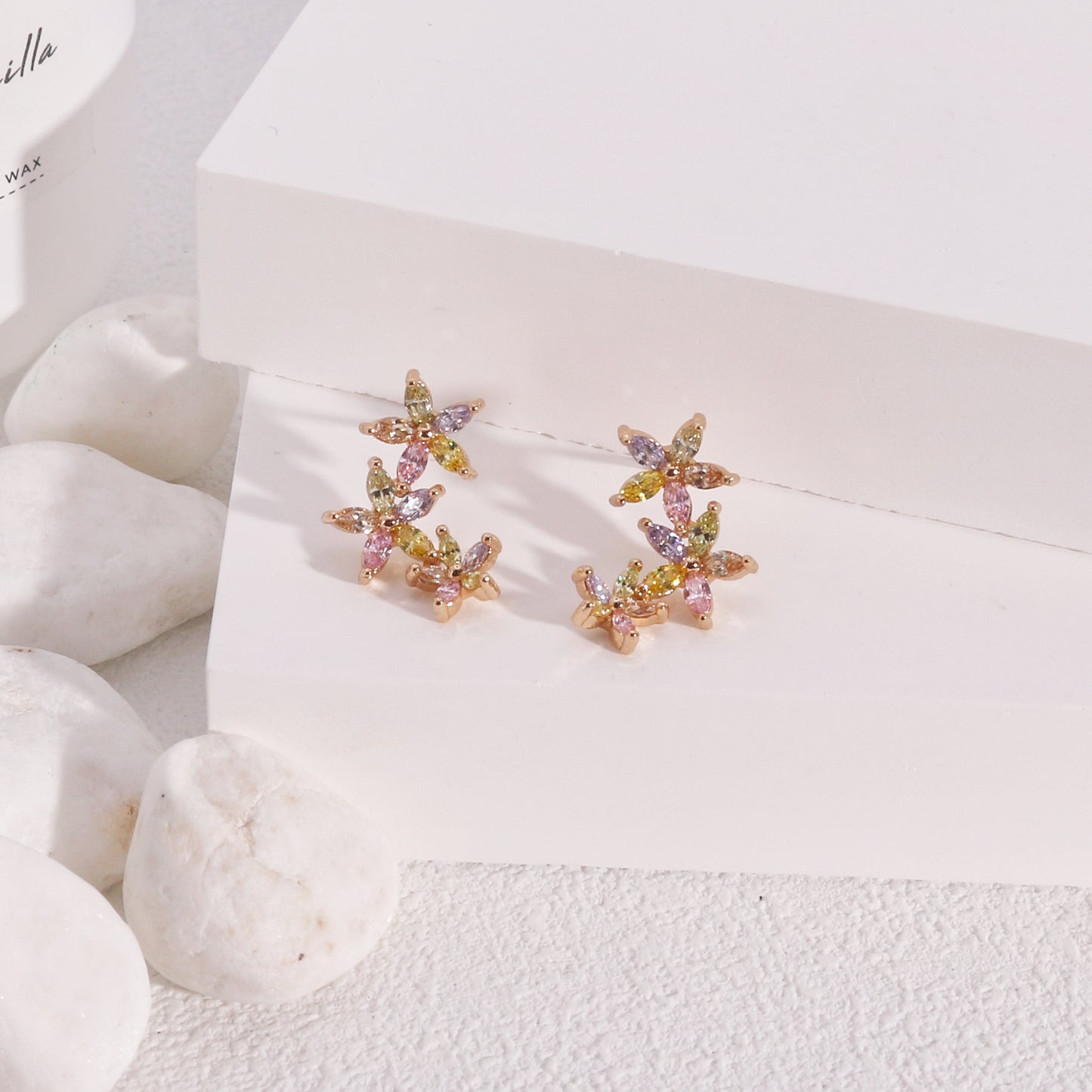 Danielle 3 Floral CZ Diamond Drop Earrings