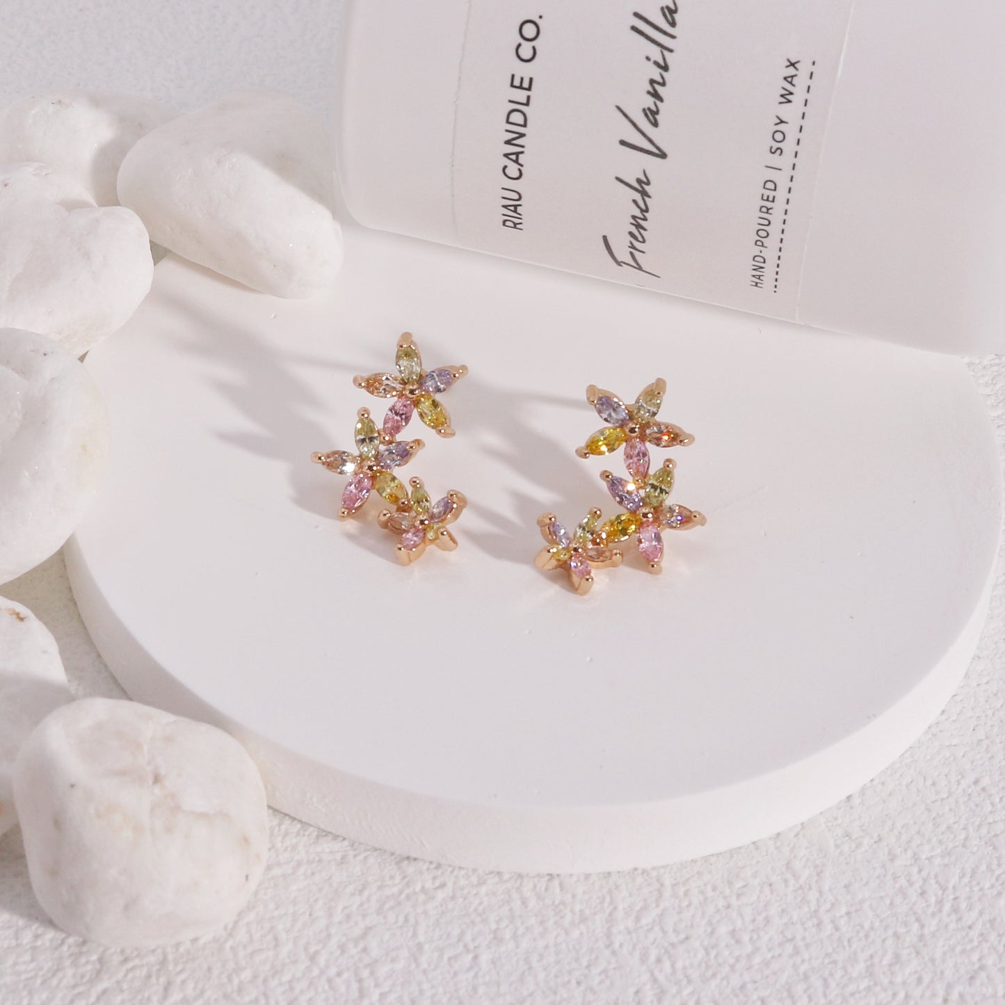 Danielle 3 Floral CZ Diamond Drop Earrings