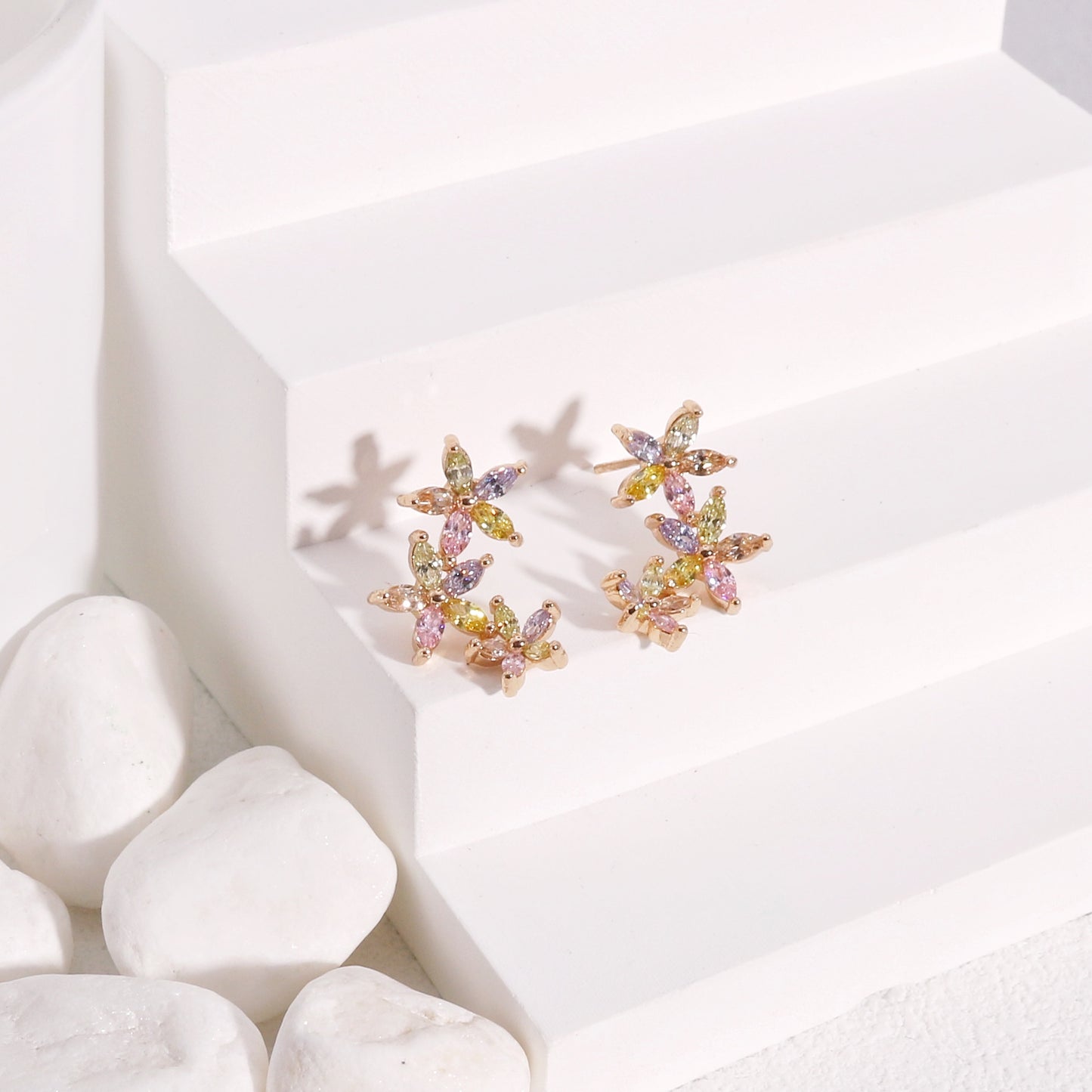 Danielle 3 Floral CZ Diamond Drop Earrings