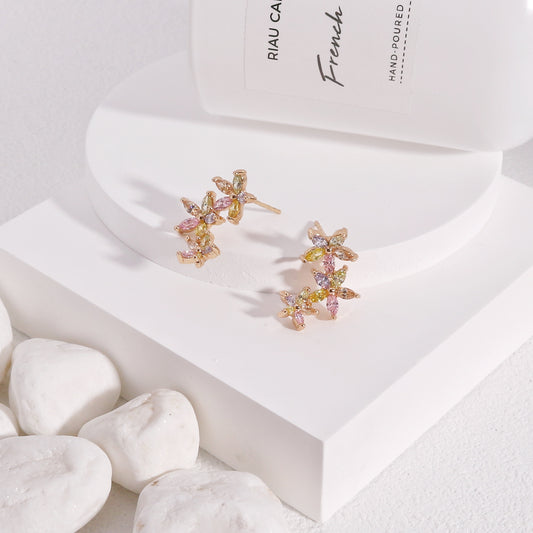 Danielle 3 Floral CZ Diamond Drop Earrings