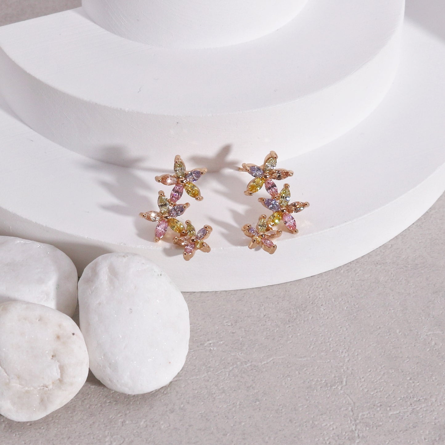 Danielle 3 Floral CZ Diamond Drop Earrings