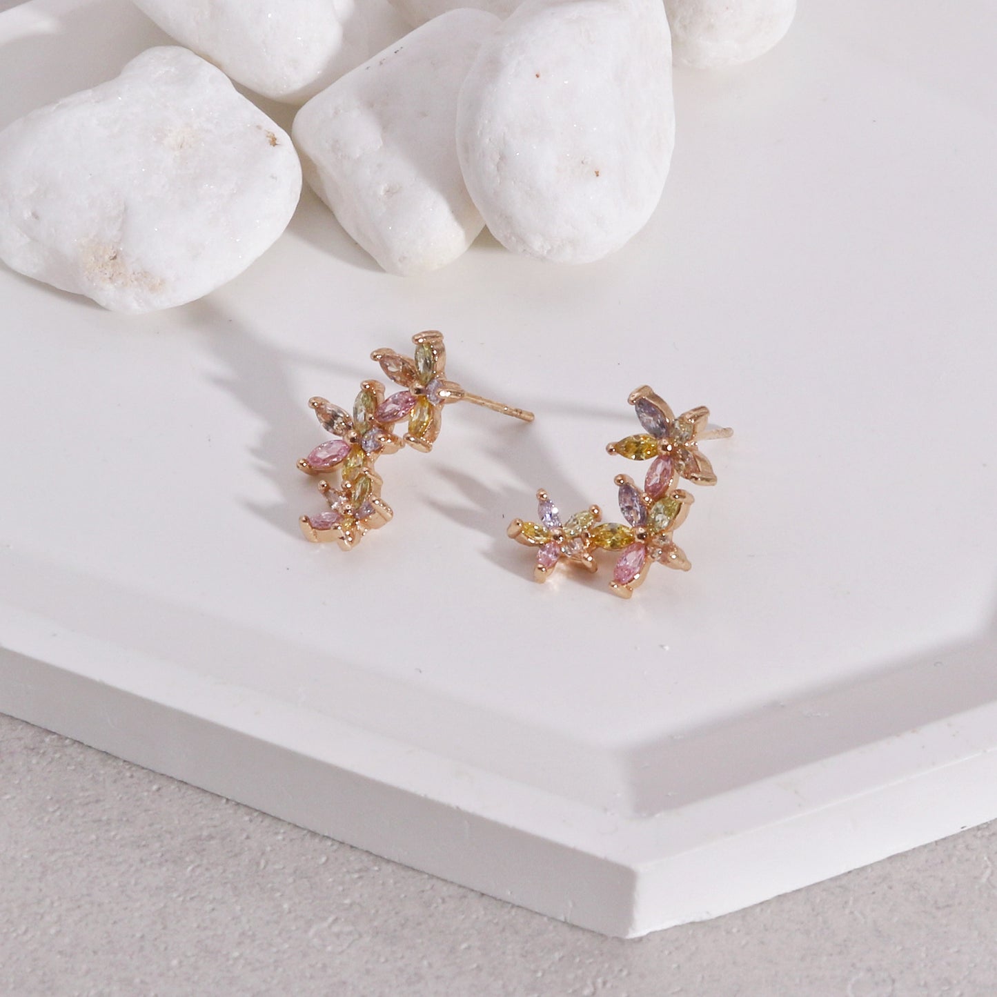 Danielle 3 Floral CZ Diamond Drop Earrings