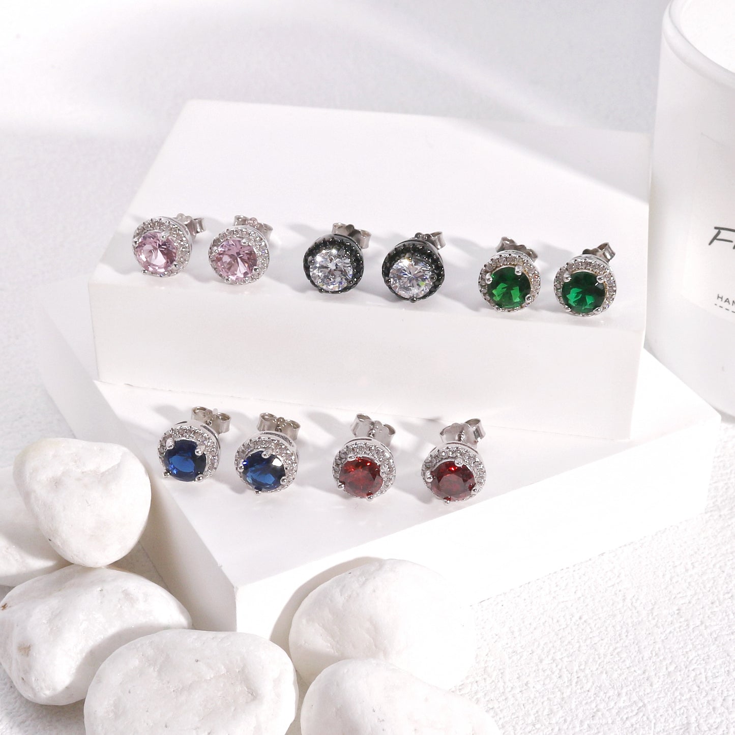 Classic Elegance CZ Halo Stud Earrings in 5 Colors