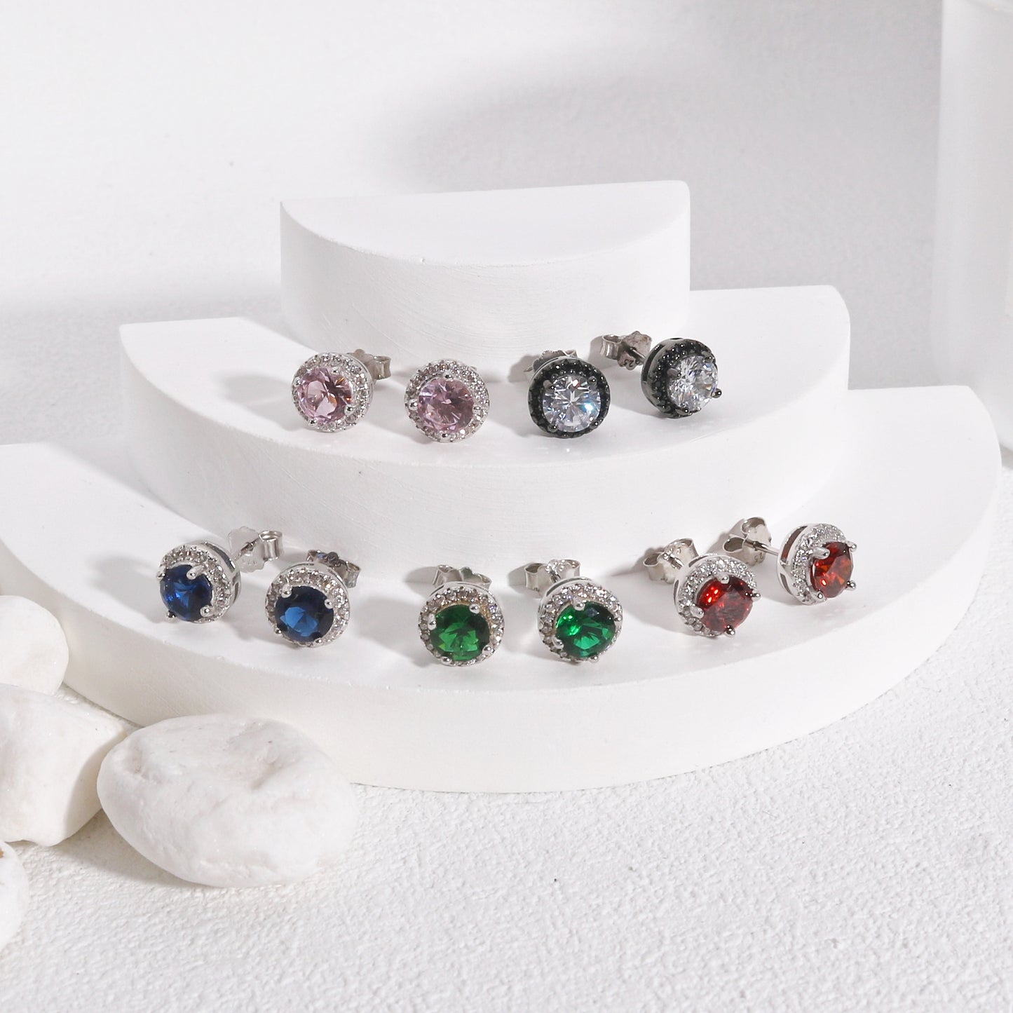 Classic Elegance CZ Halo Stud Earrings in 5 Colors