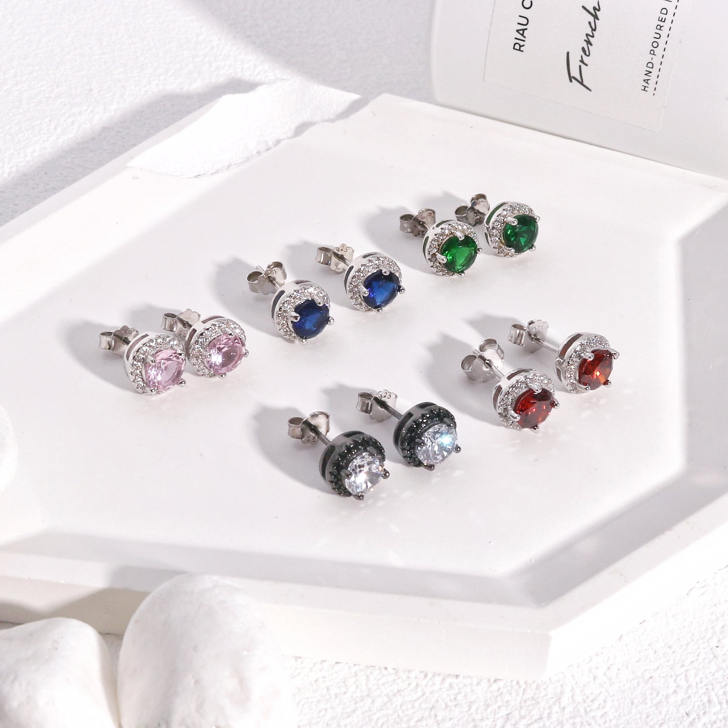 Classic Elegance CZ Halo Stud Earrings in 5 Colors