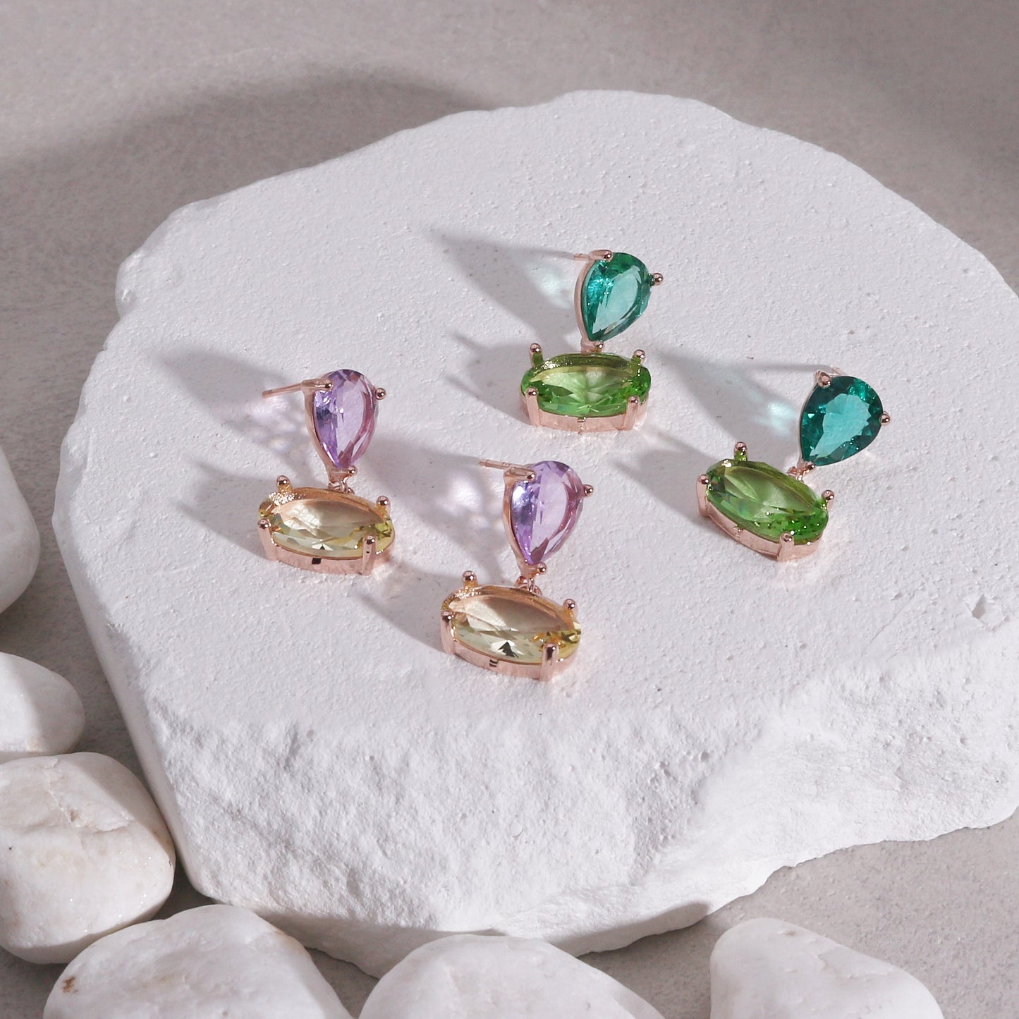 Luxury CZ Colored Jewel Drop Earrings