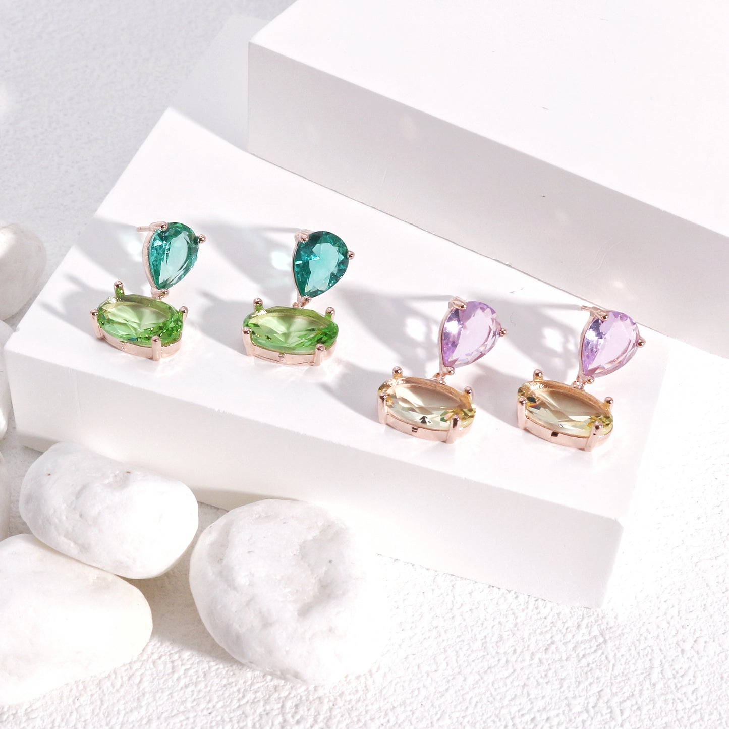 Luxury CZ Colored Jewel Drop Earrings