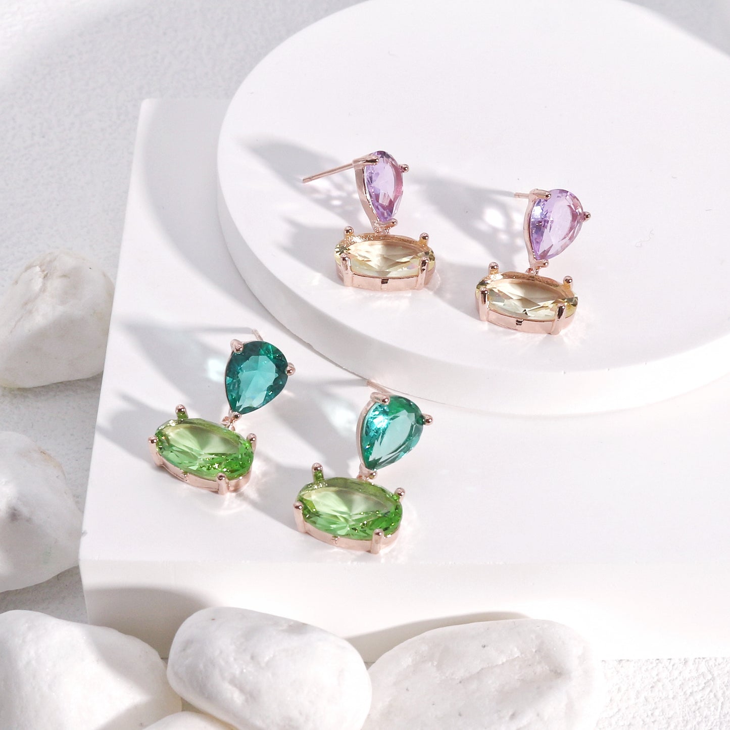 Luxury CZ Colored Jewel Drop Earrings