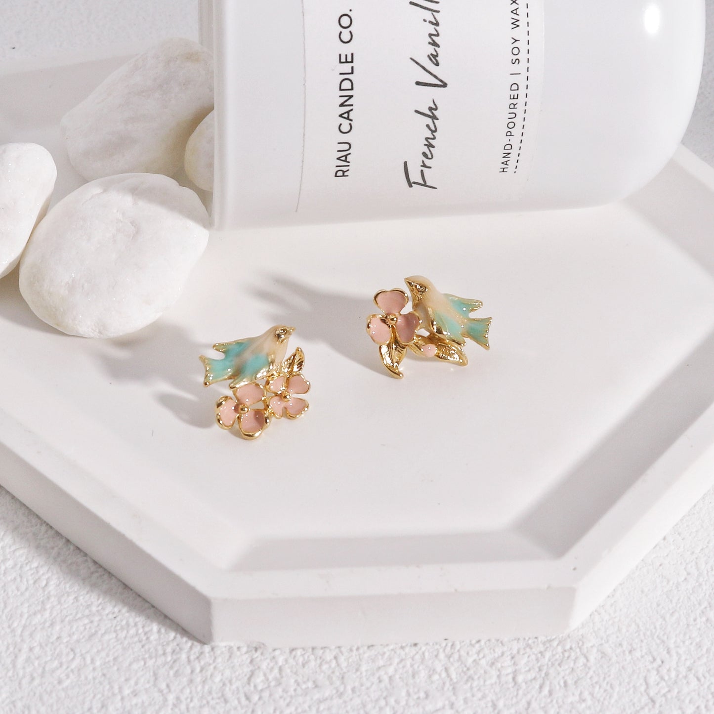 Tasha Floral Dove Bird Stud Earrings