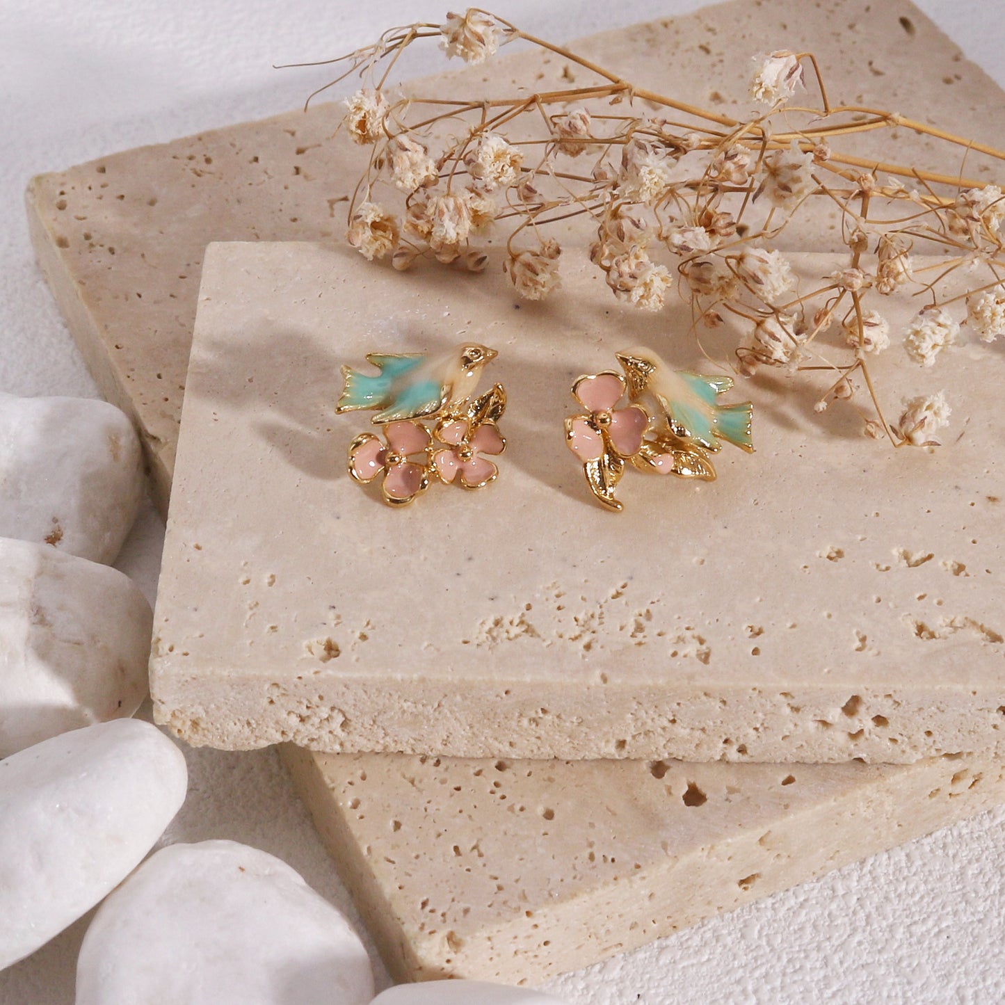 Tasha Floral Dove Bird Stud Earrings