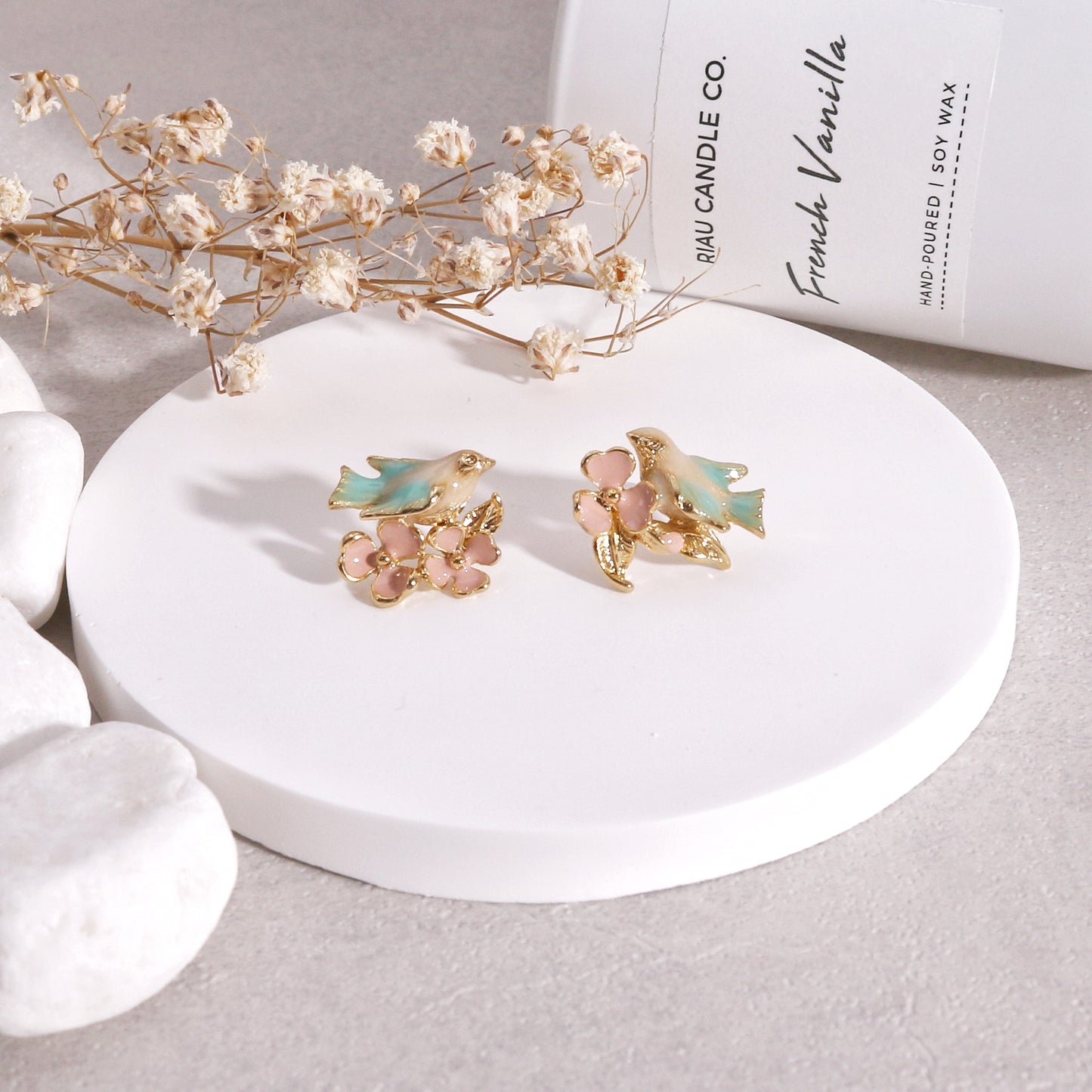 Tasha Floral Dove Bird Stud Earrings