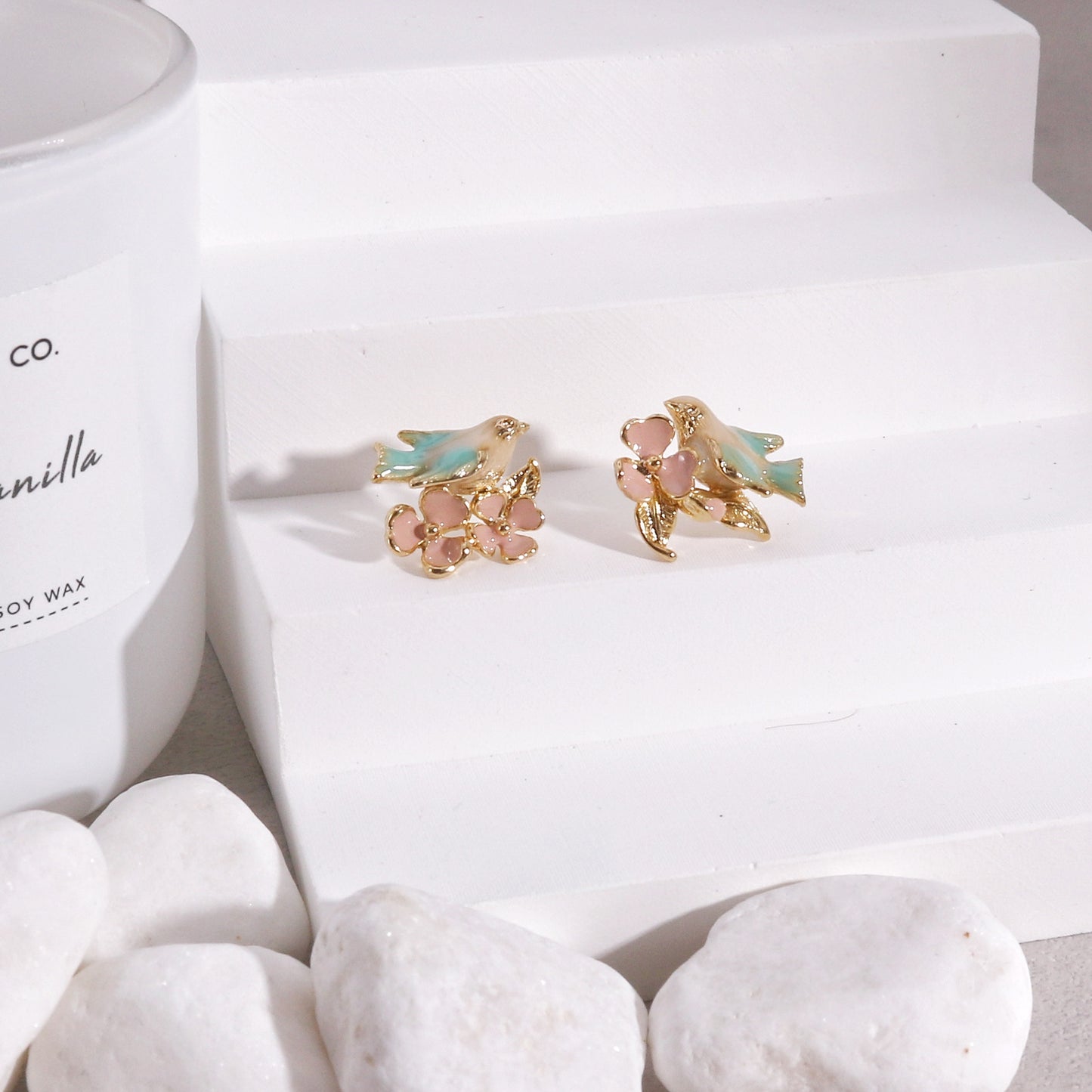 Tasha Floral Dove Bird Stud Earrings