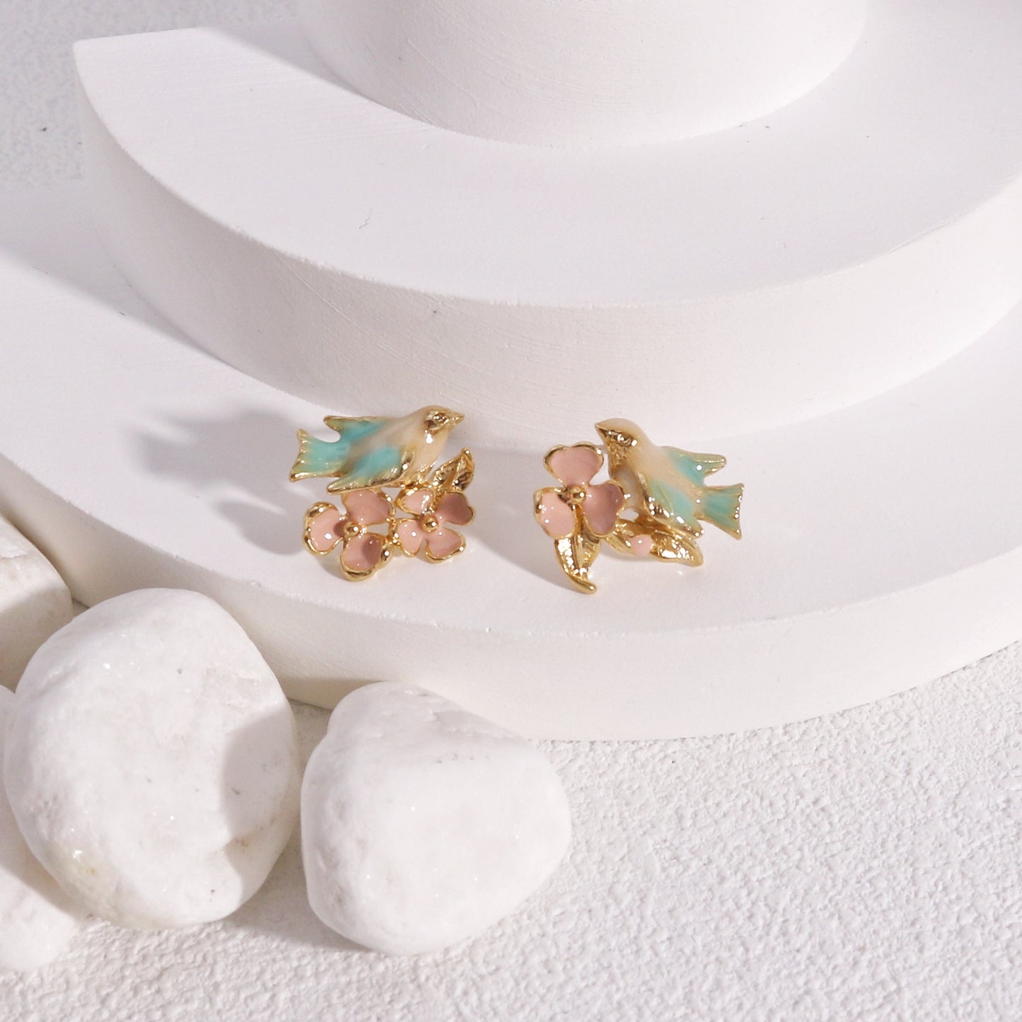 Tasha Floral Dove Bird Stud Earrings
