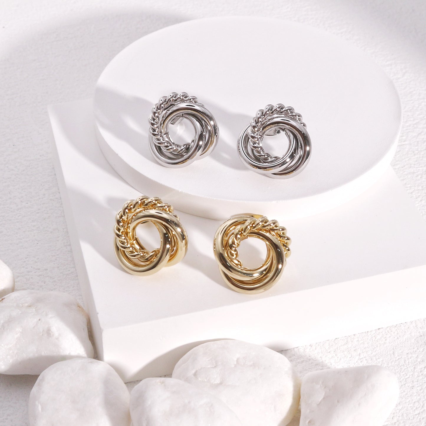 Geometric Textured Circular Stud Earrings