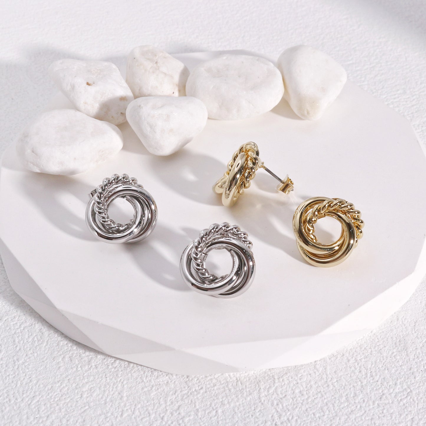 Geometric Textured Circular Stud Earrings