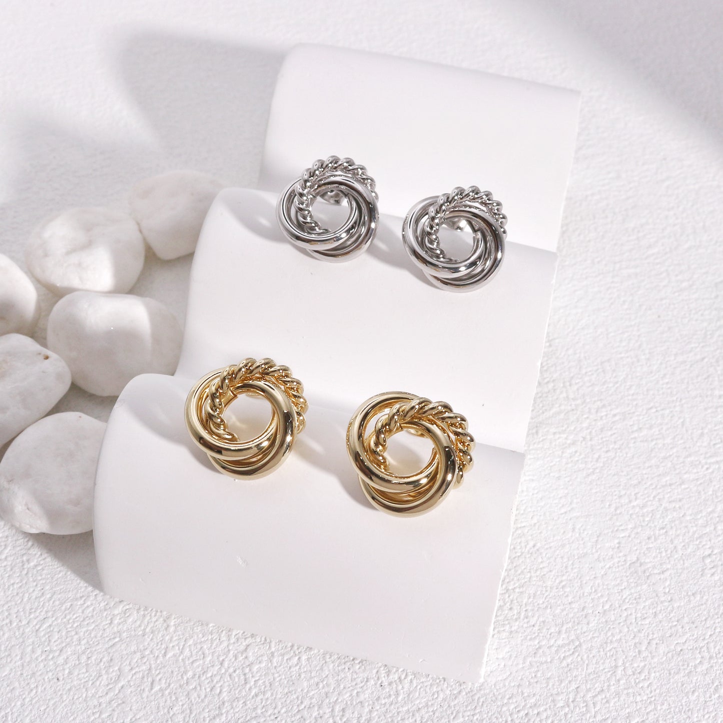 Geometric Textured Circular Stud Earrings