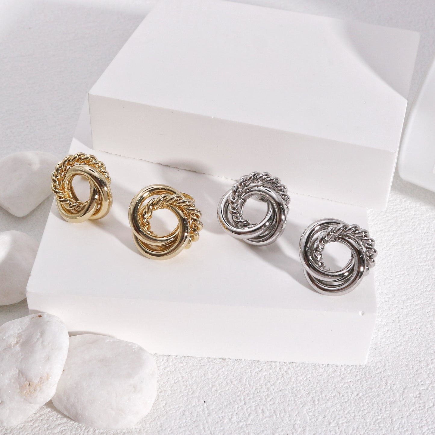 Geometric Textured Circular Stud Earrings