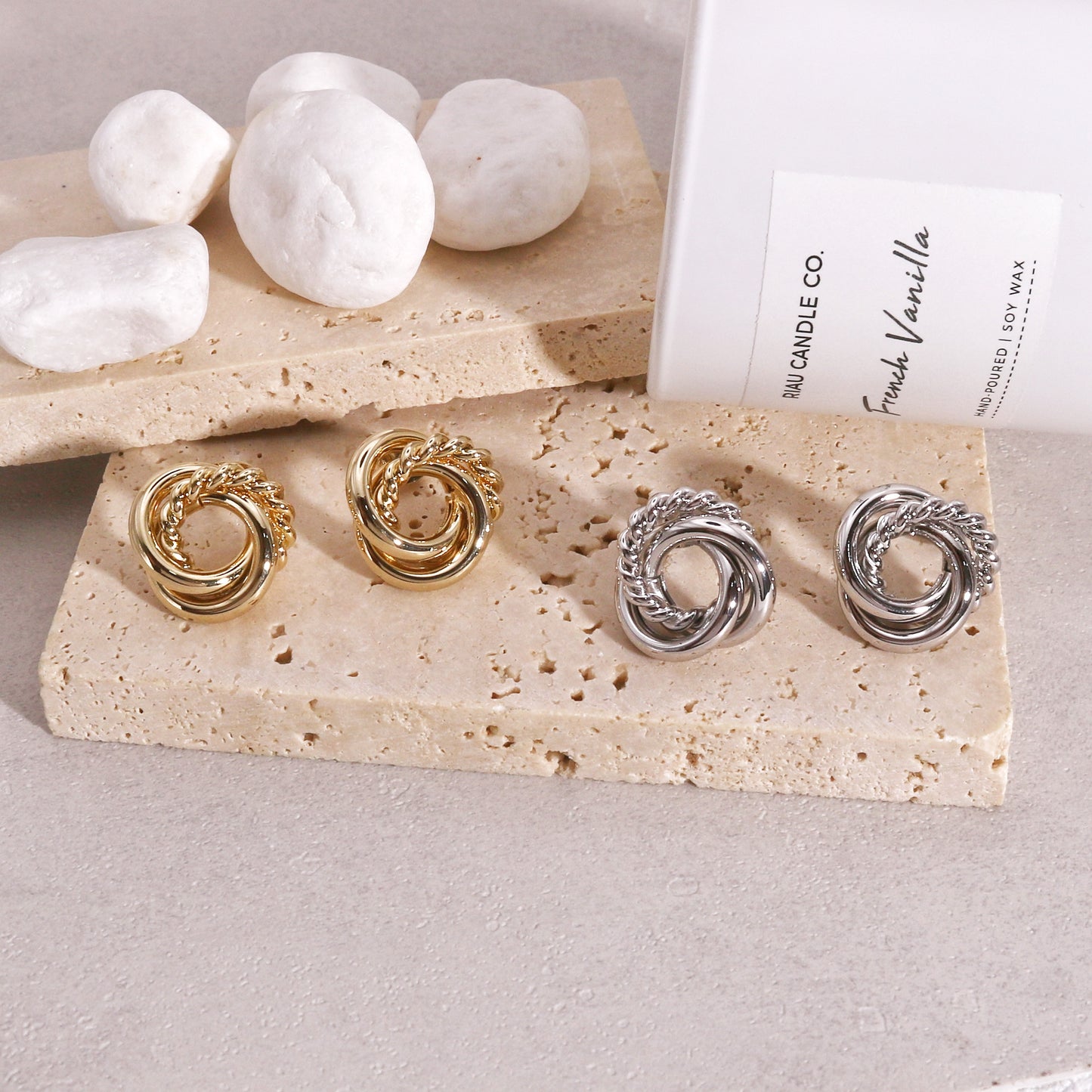 Geometric Textured Circular Stud Earrings