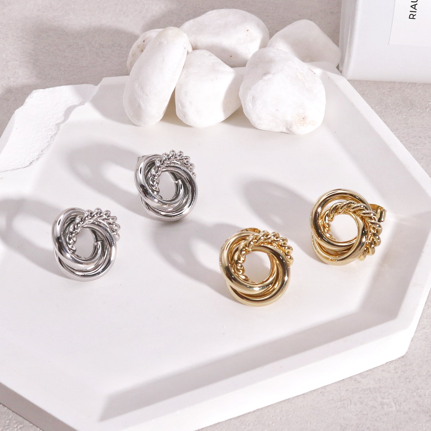 Geometric Textured Circular Stud Earrings