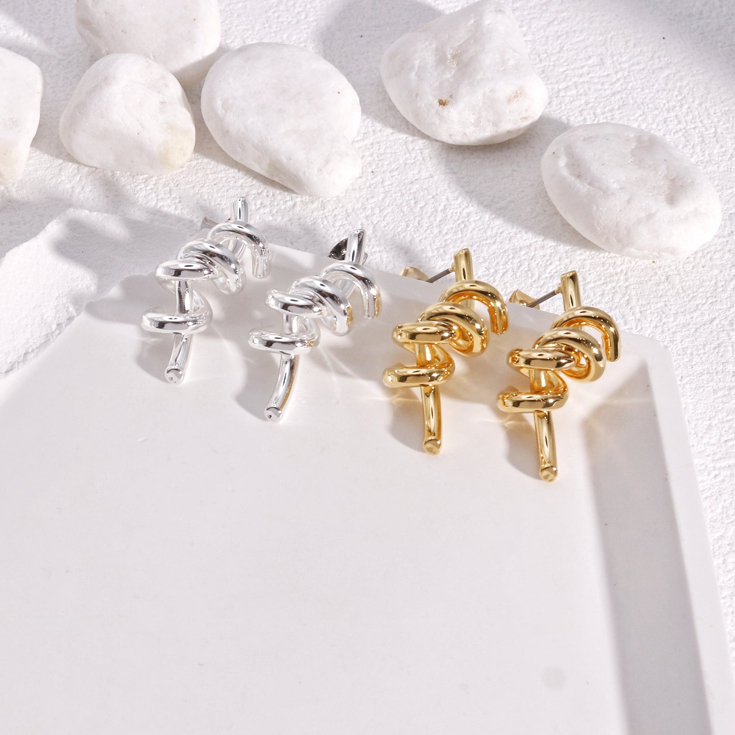 Kyla Fancy Twisted Rod Metal Drop Earrings
