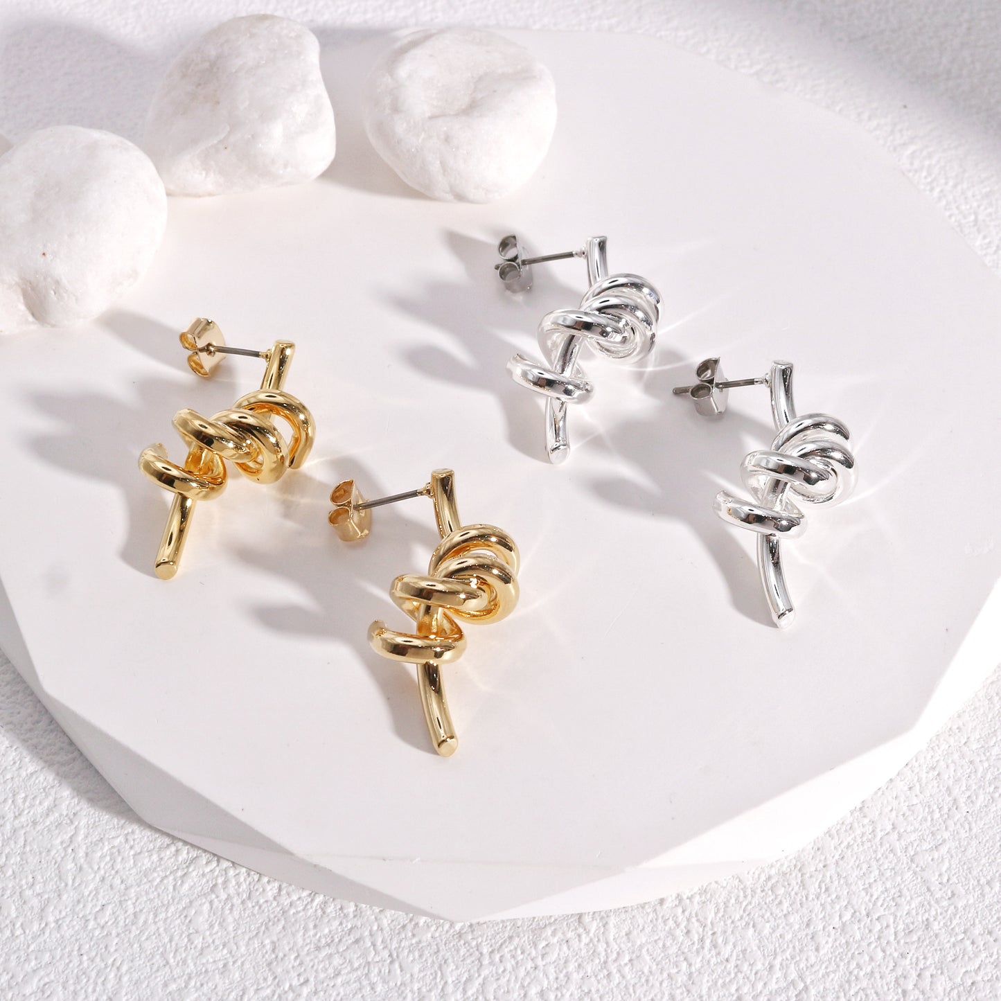 Kyla Fancy Twisted Rod Metal Drop Earrings