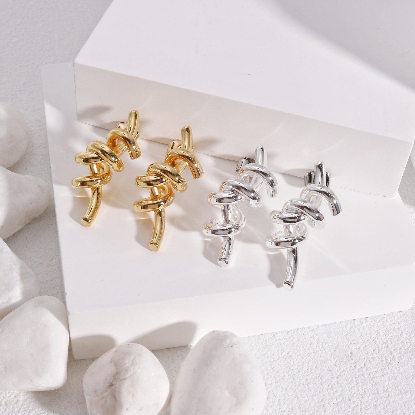 Kyla Fancy Twisted Rod Metal Drop Earrings