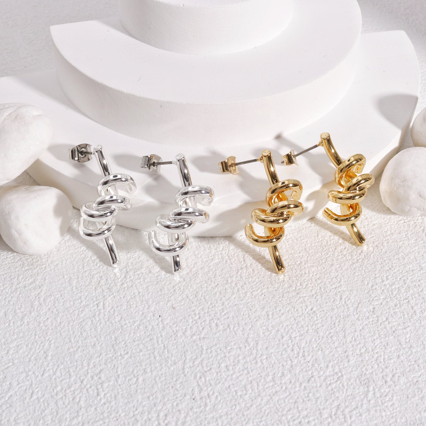 Kyla Fancy Twisted Rod Metal Drop Earrings