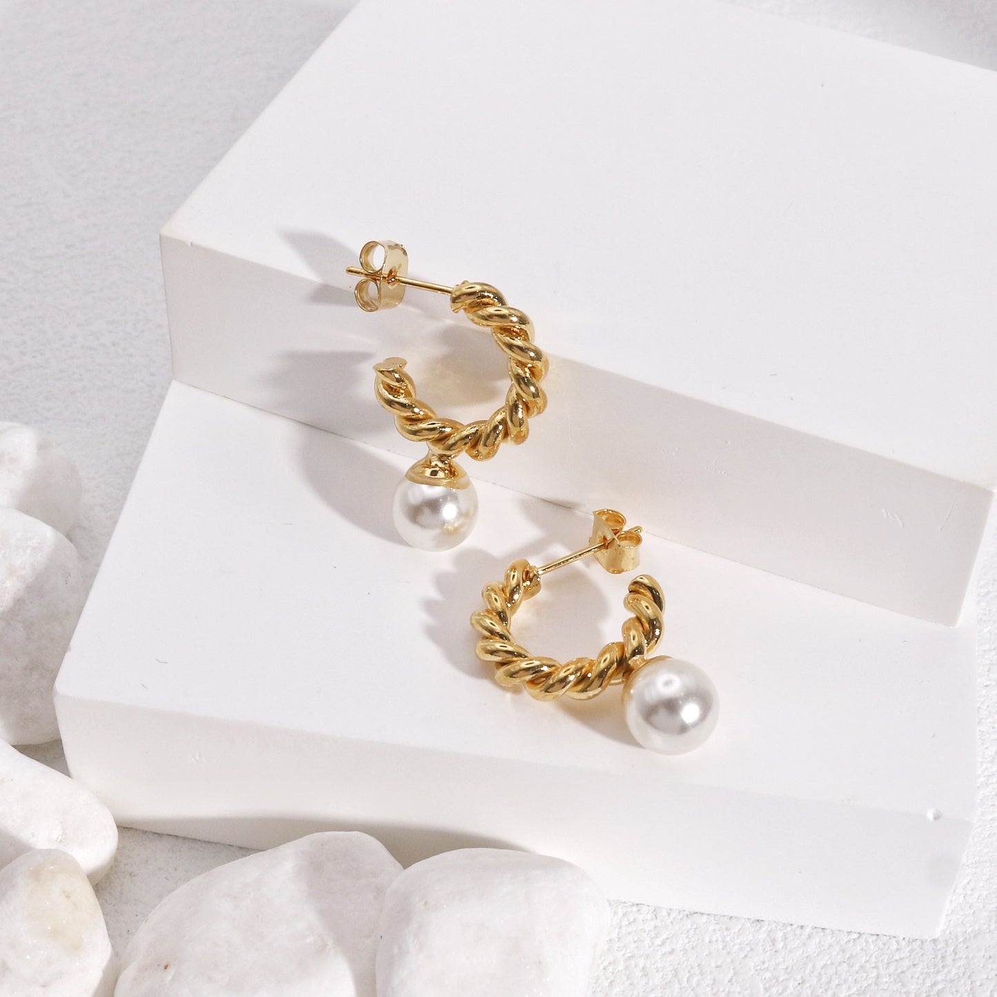 Erin Twisted Hoop and Pearl Drop Minimalist Earrings