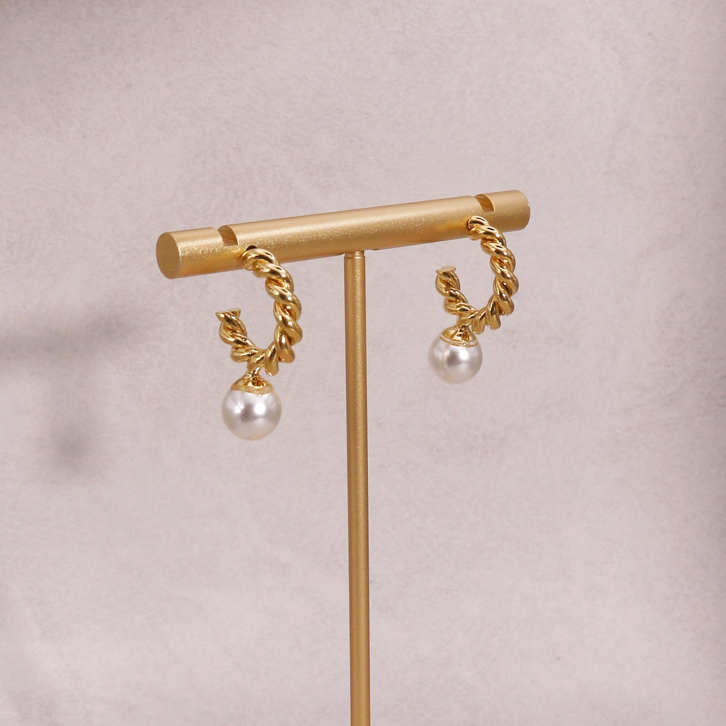 Erin Twisted Hoop and Pearl Drop Minimalist Earrings