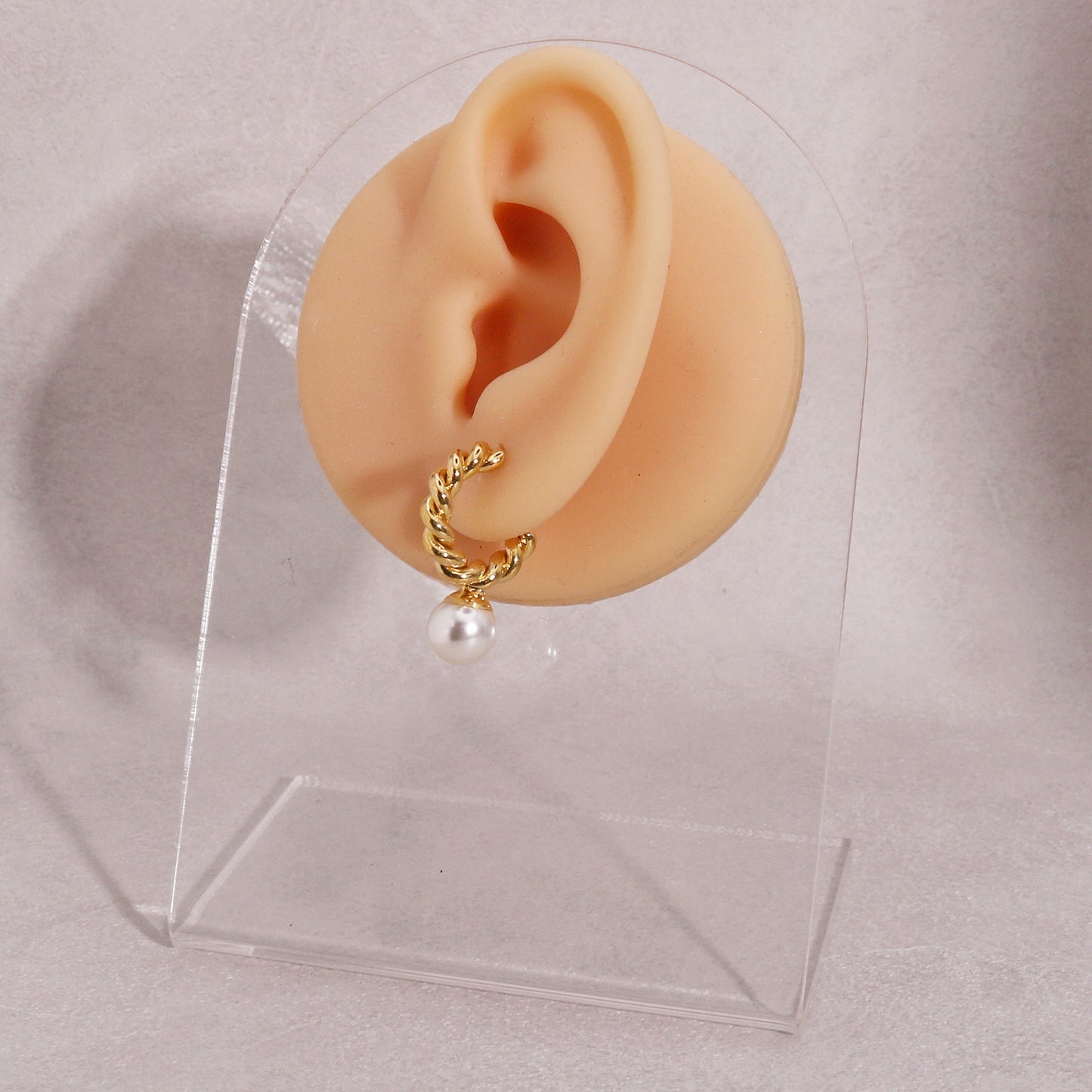 Erin Twisted Hoop and Pearl Drop Minimalist Earrings