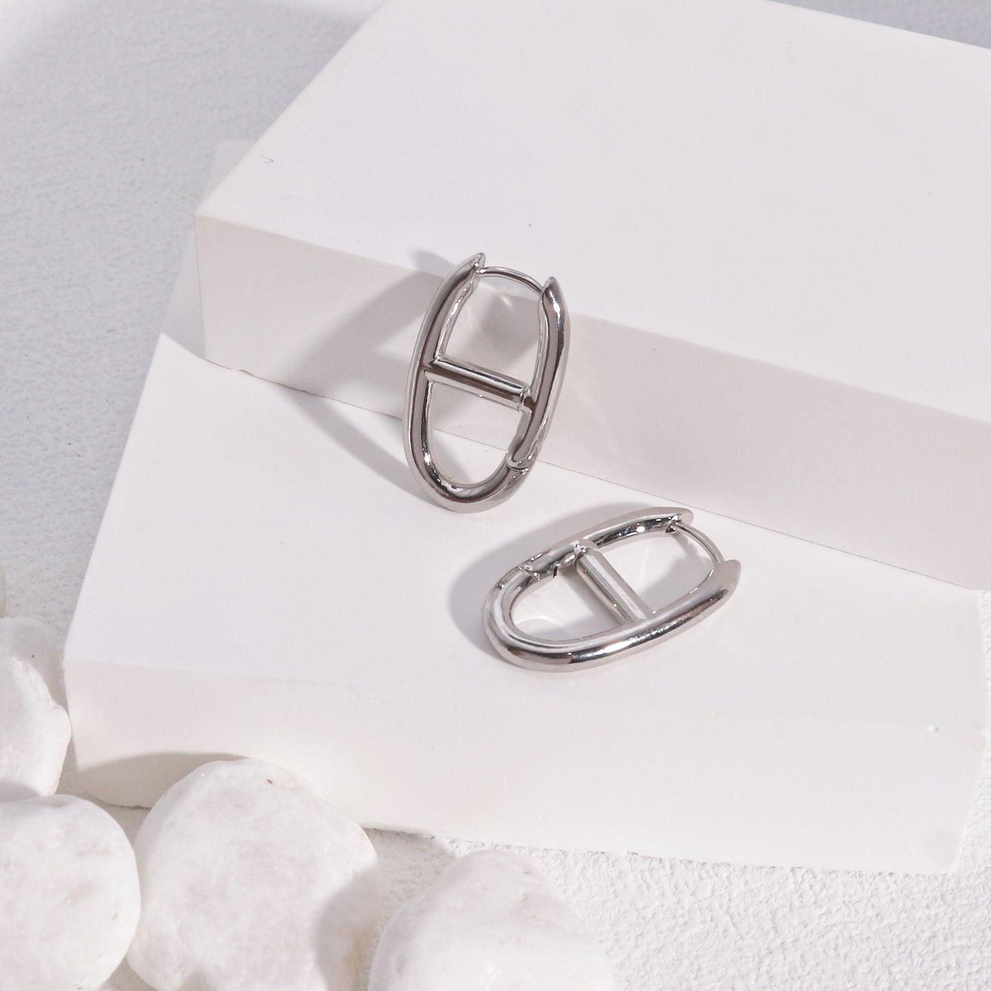 Kristina Solid Geometry Hoop Drop Earrings