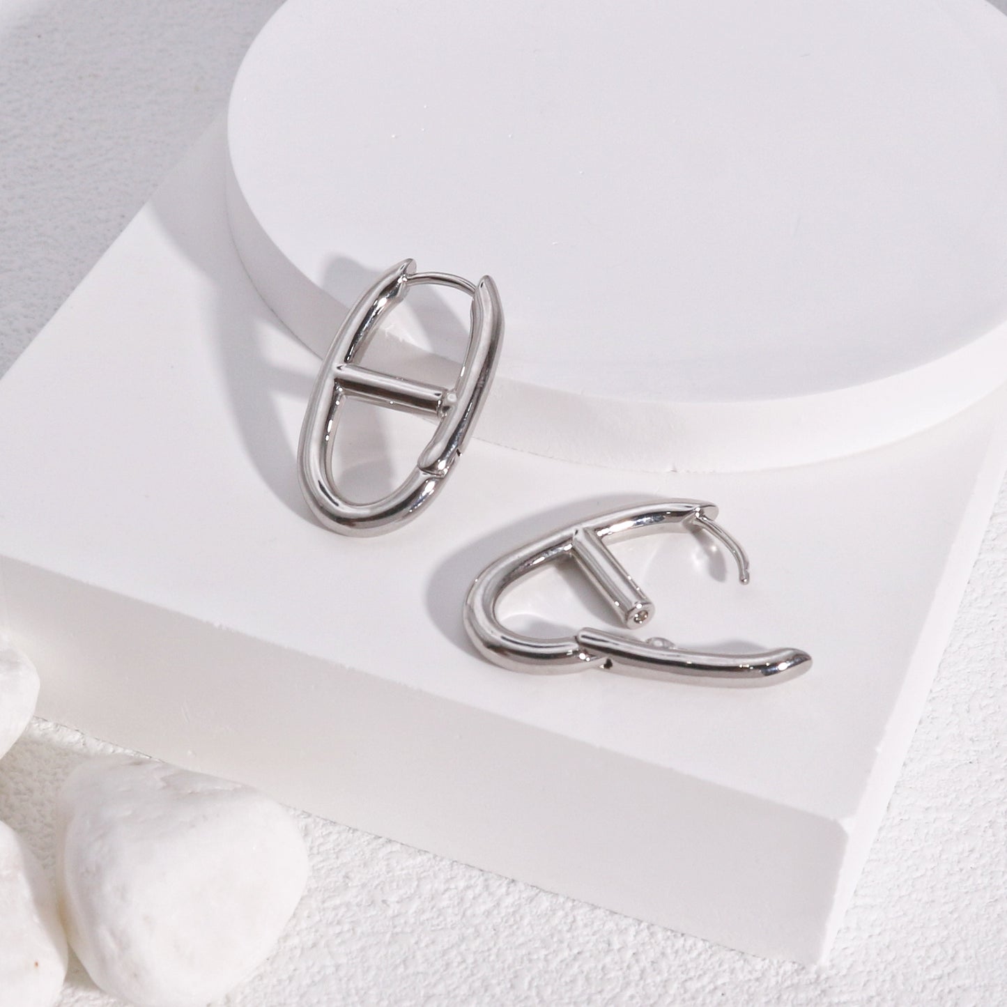 Kristina Solid Geometry Hoop Drop Earrings
