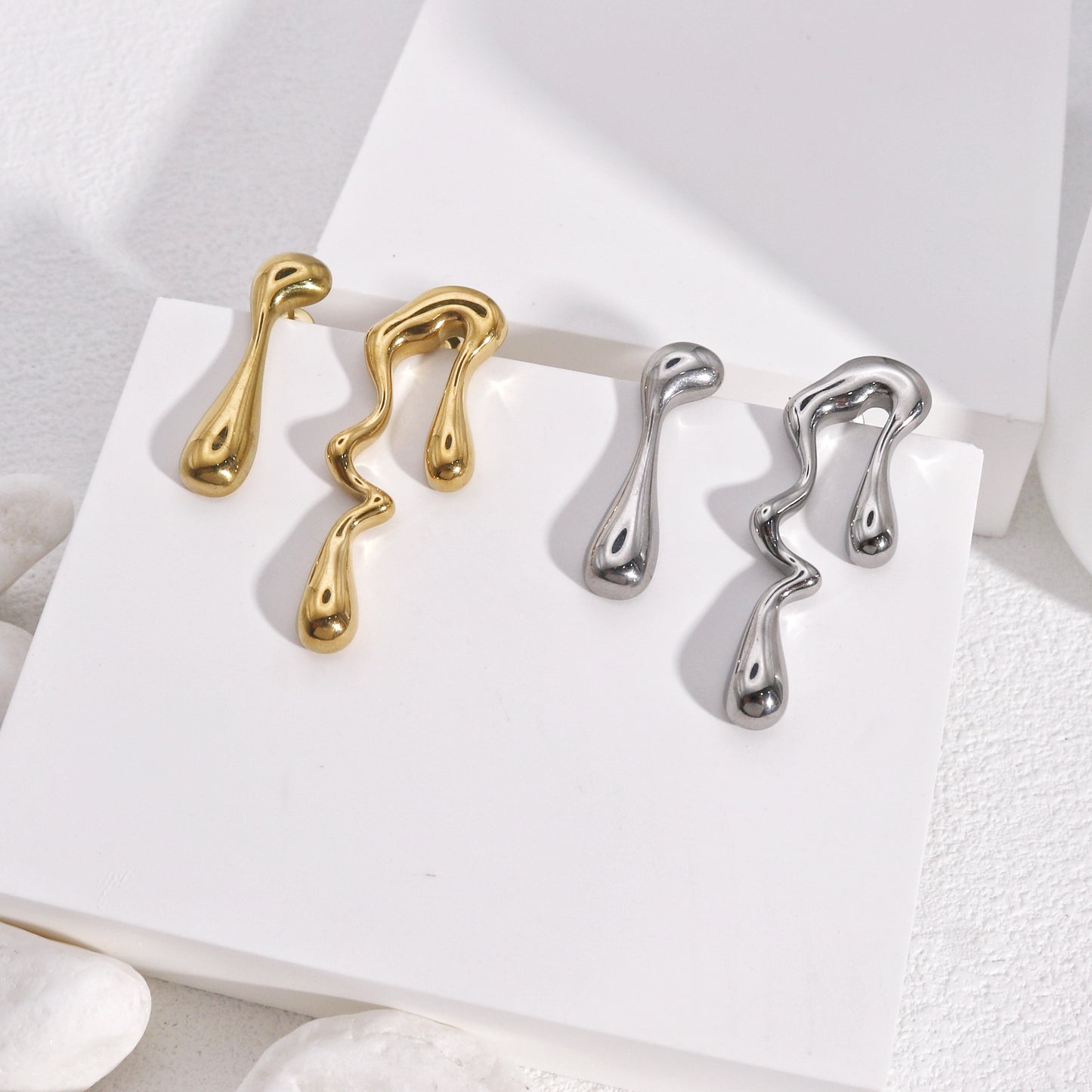 Melania Asymmetric Steel Artistry Stud Earrings