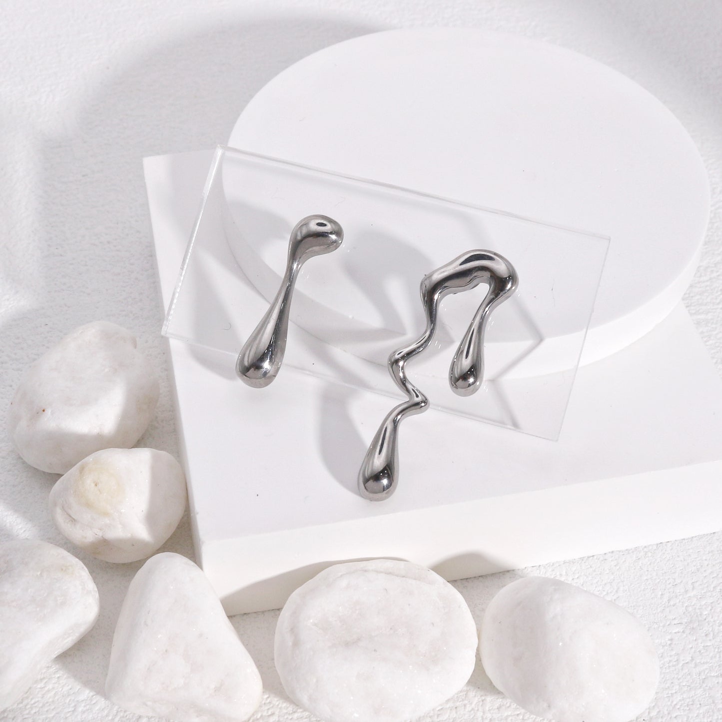 Melania Asymmetric Steel Artistry Stud Earrings