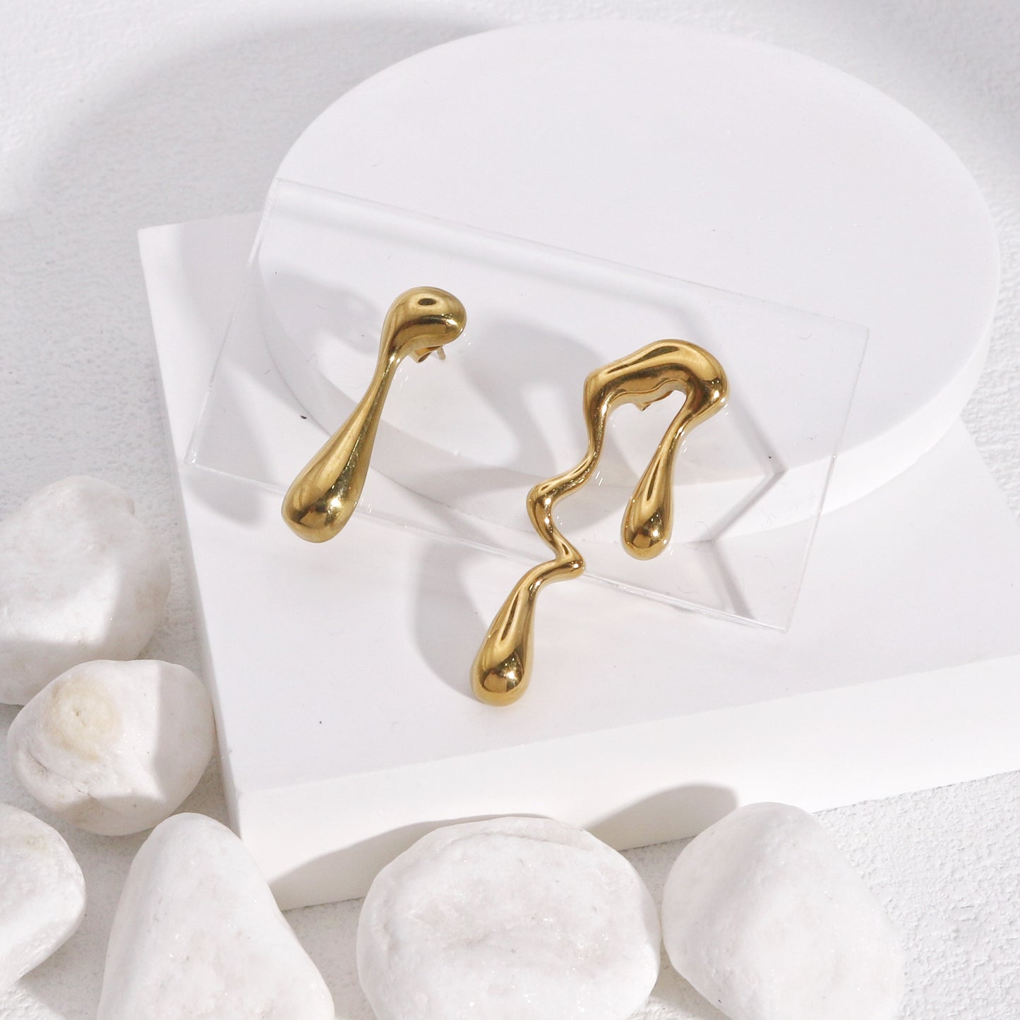 Melania Asymmetric Steel Artistry Stud Earrings