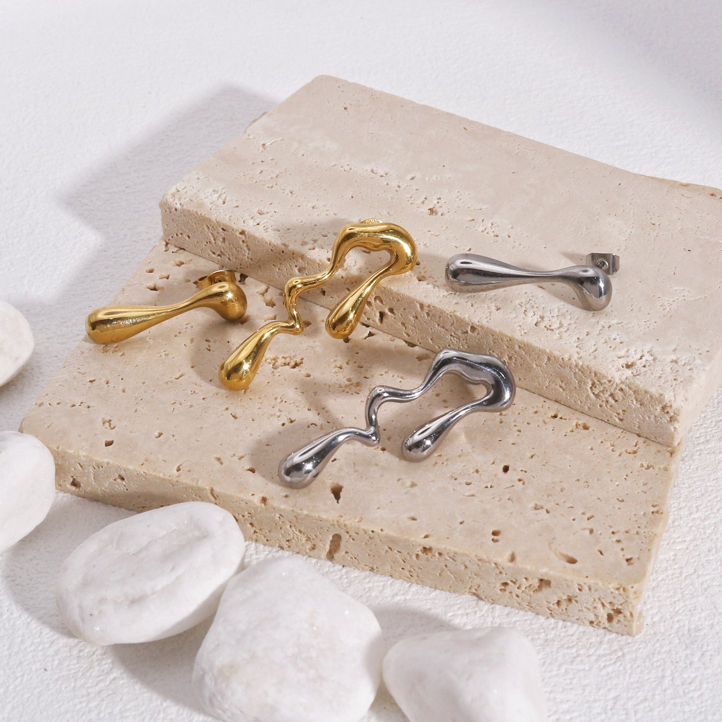 Melania Asymmetric Steel Artistry Stud Earrings