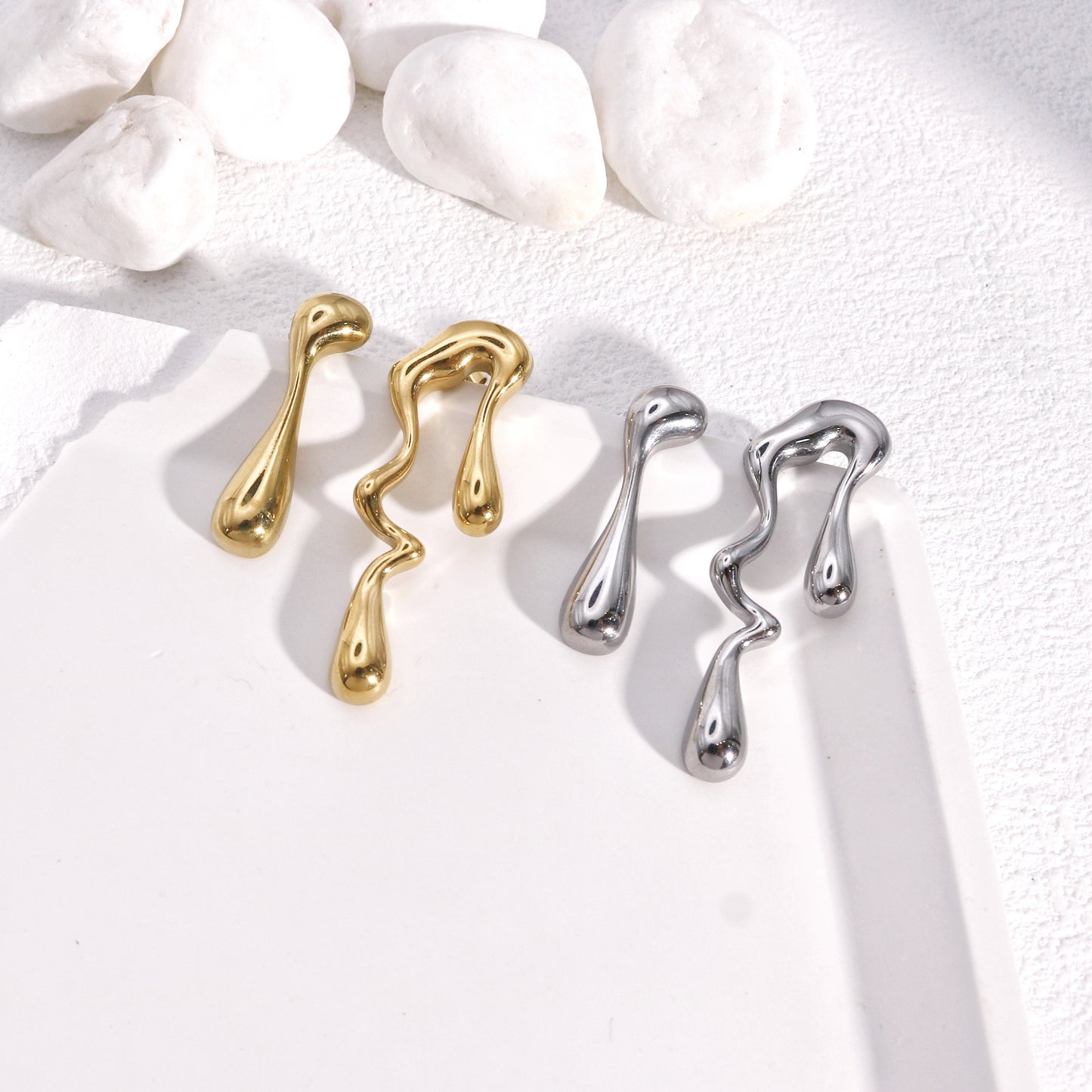Melania Asymmetric Steel Artistry Stud Earrings