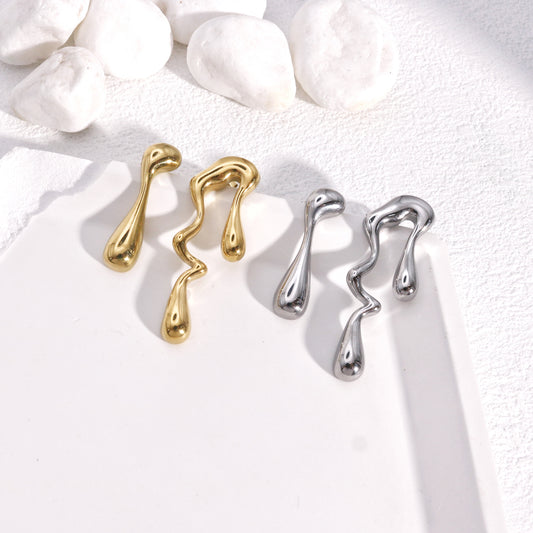 Melania Asymmetric Steel Artistry Stud Earrings
