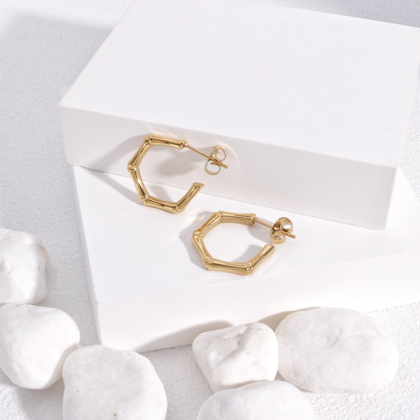 Elisa Mini Bamboo Geometric Steel Hoop Earrings