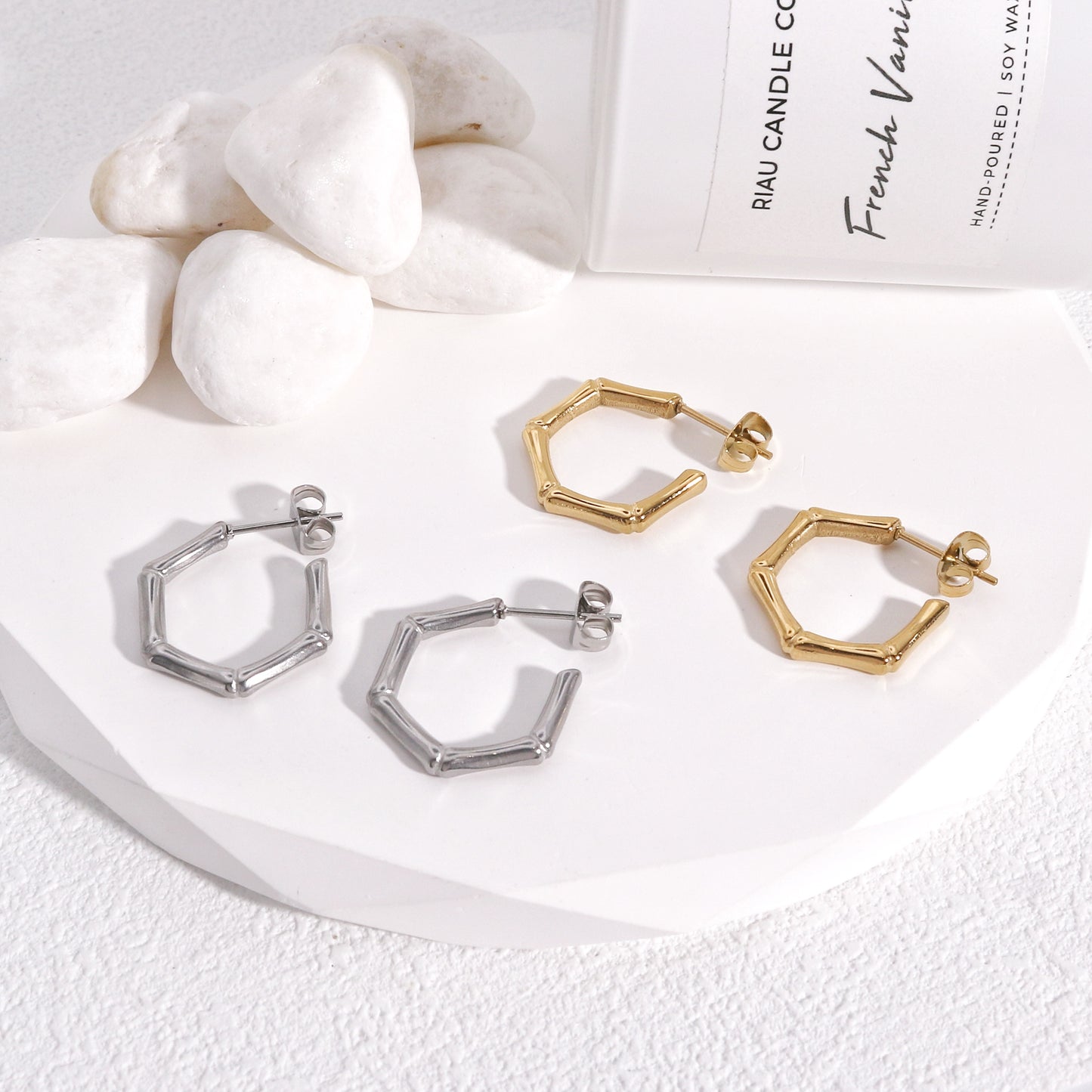 Elisa Mini Bamboo Geometric Steel Hoop Earrings
