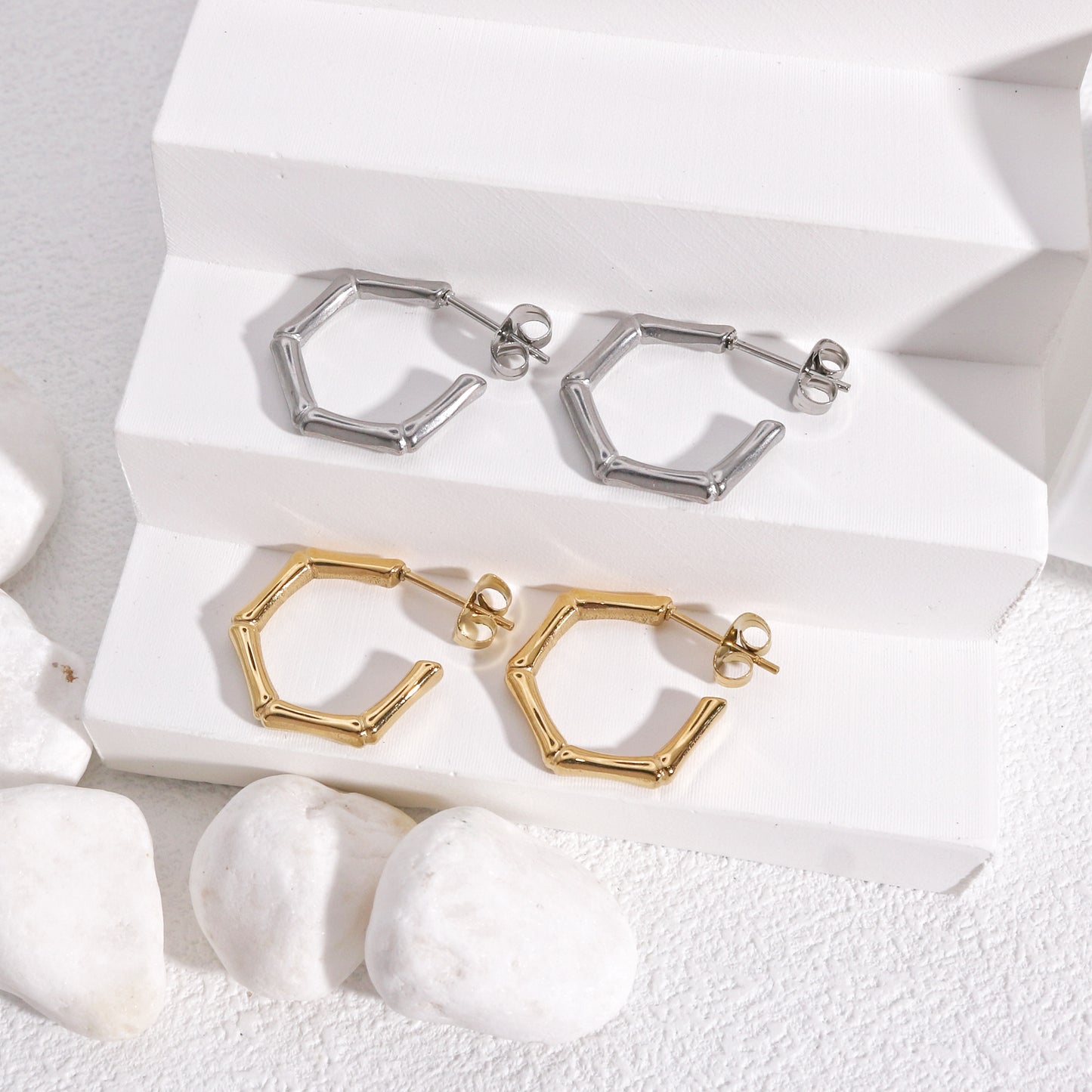 Elisa Mini Bamboo Geometric Steel Hoop Earrings