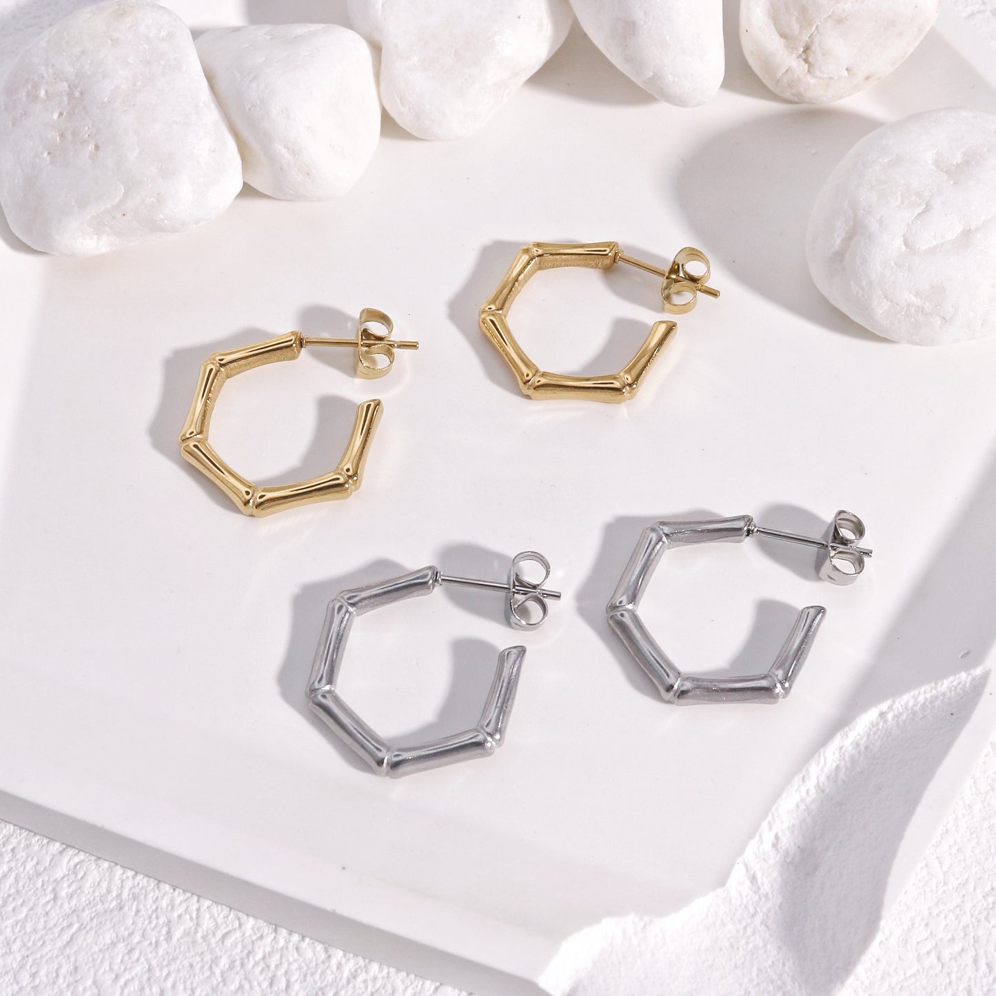Elisa Mini Bamboo Geometric Steel Hoop Earrings