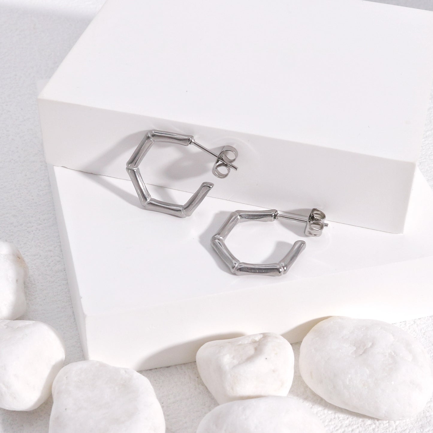 Elisa Mini Bamboo Geometric Steel Hoop Earrings