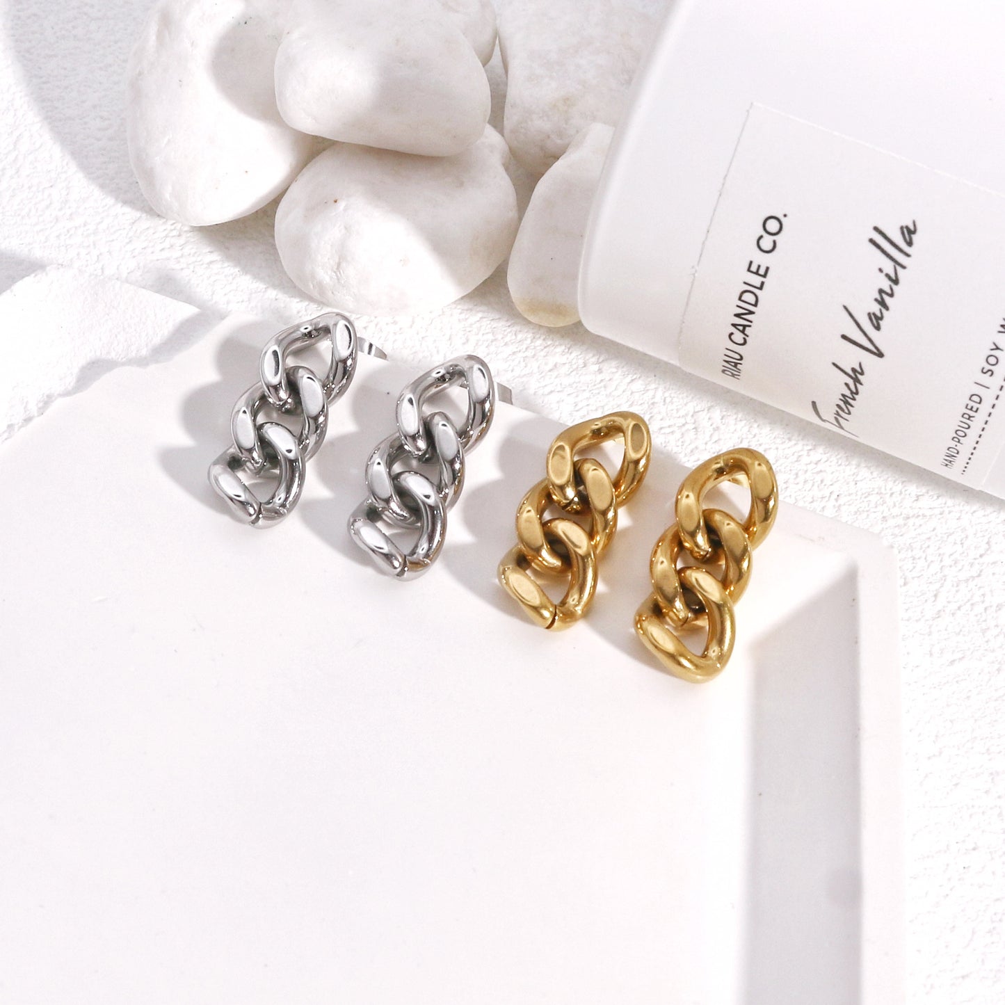 Cassidy Minimalist Steel Chain Link Drop Earrings
